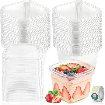 Plastic Dessert Cups with Lid Pack of 50 Square Dessert Cups Dessert Bowls Reusable Parfait Appetizer Cups for Tiramisu Desserts Pudding Mousse