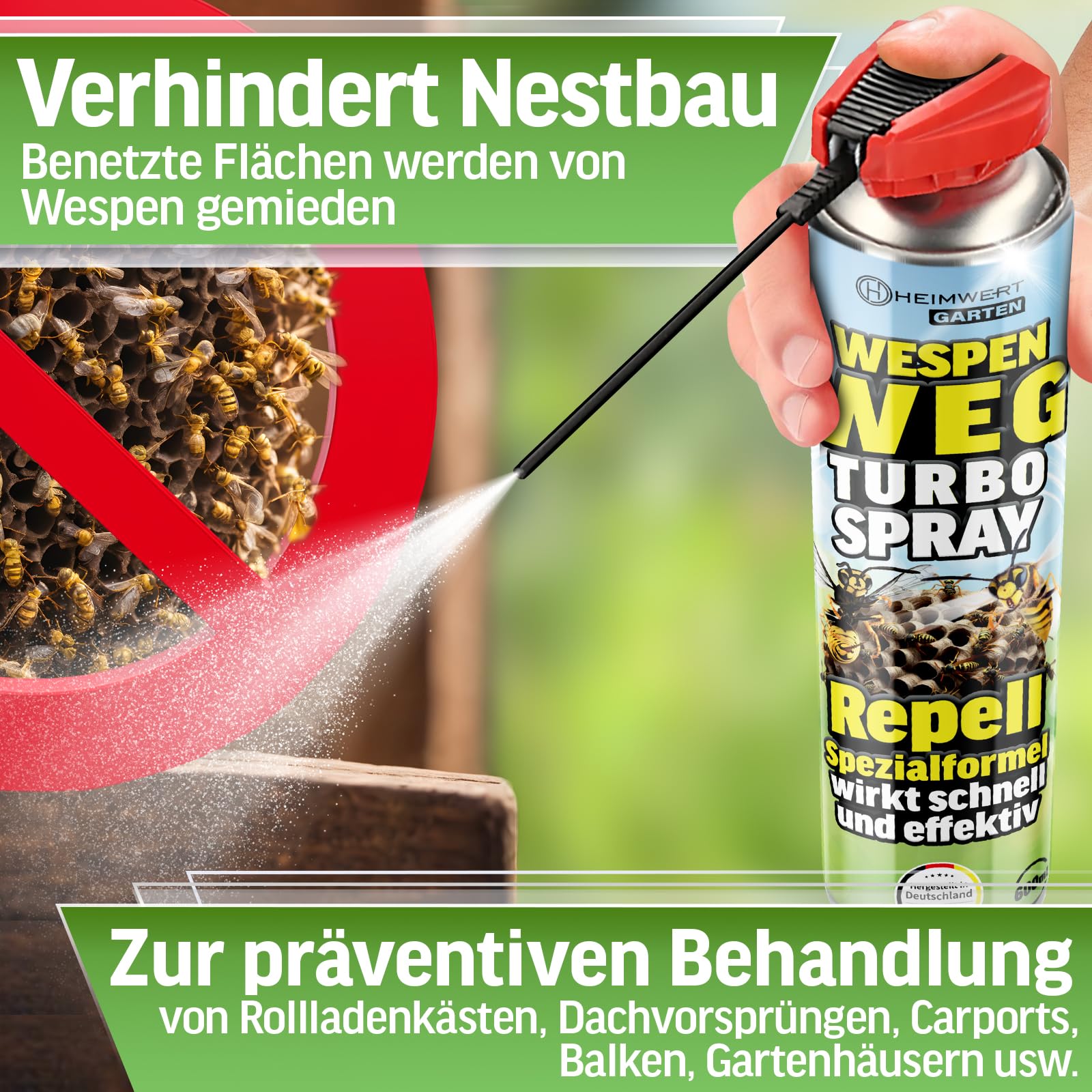 HEIMWERT Wespenspray Turbo mit Langzeitwirkung Repellent - Sicher Wespennest entfernen dank Spezialformel Made in Germany - 2x600 ml Vorteils Spray gegen Wespen + große Nester (2x600 ml)