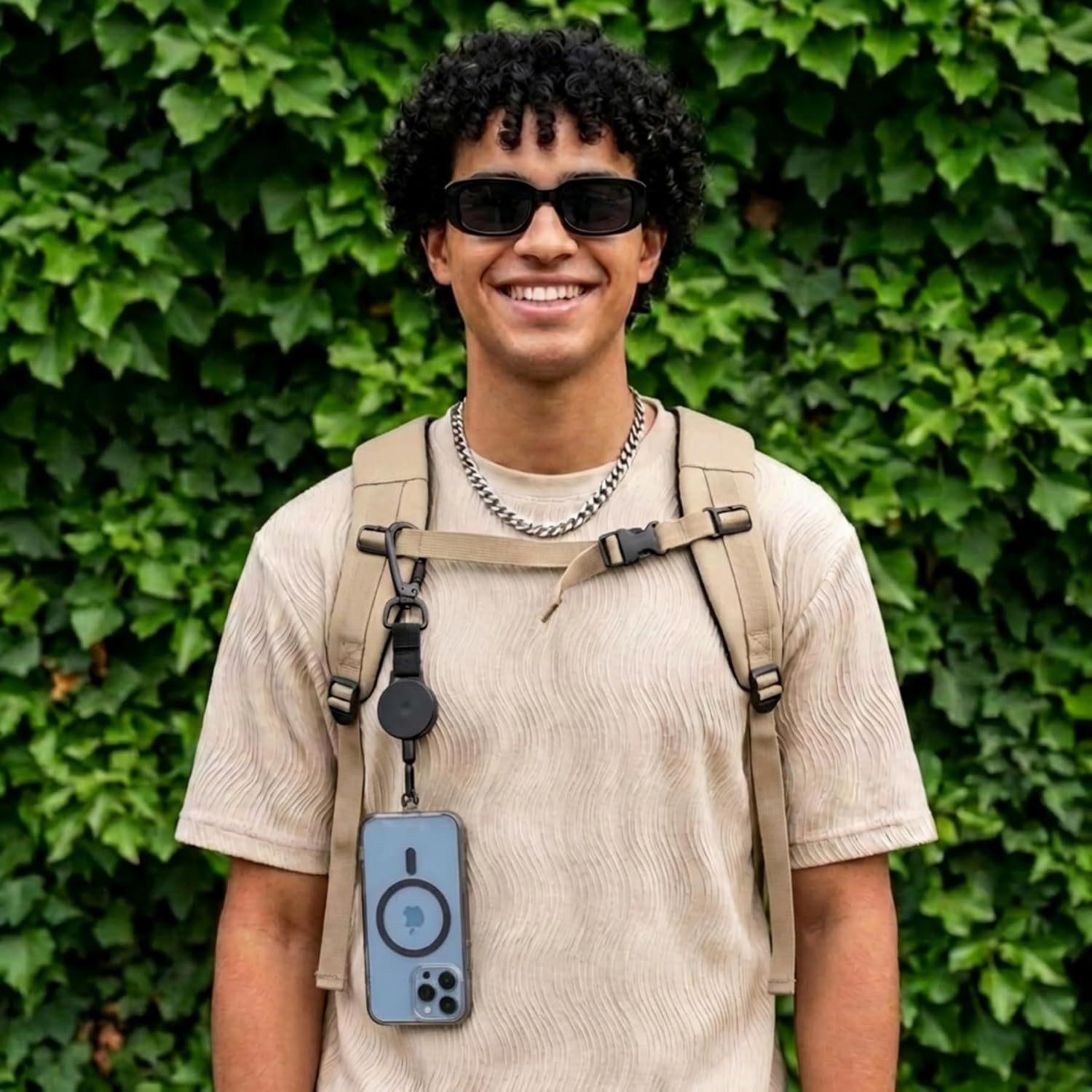 Anti-Theft Phone Tether-Retractable Steel Line Cellphone Strap with Locking Carabiner