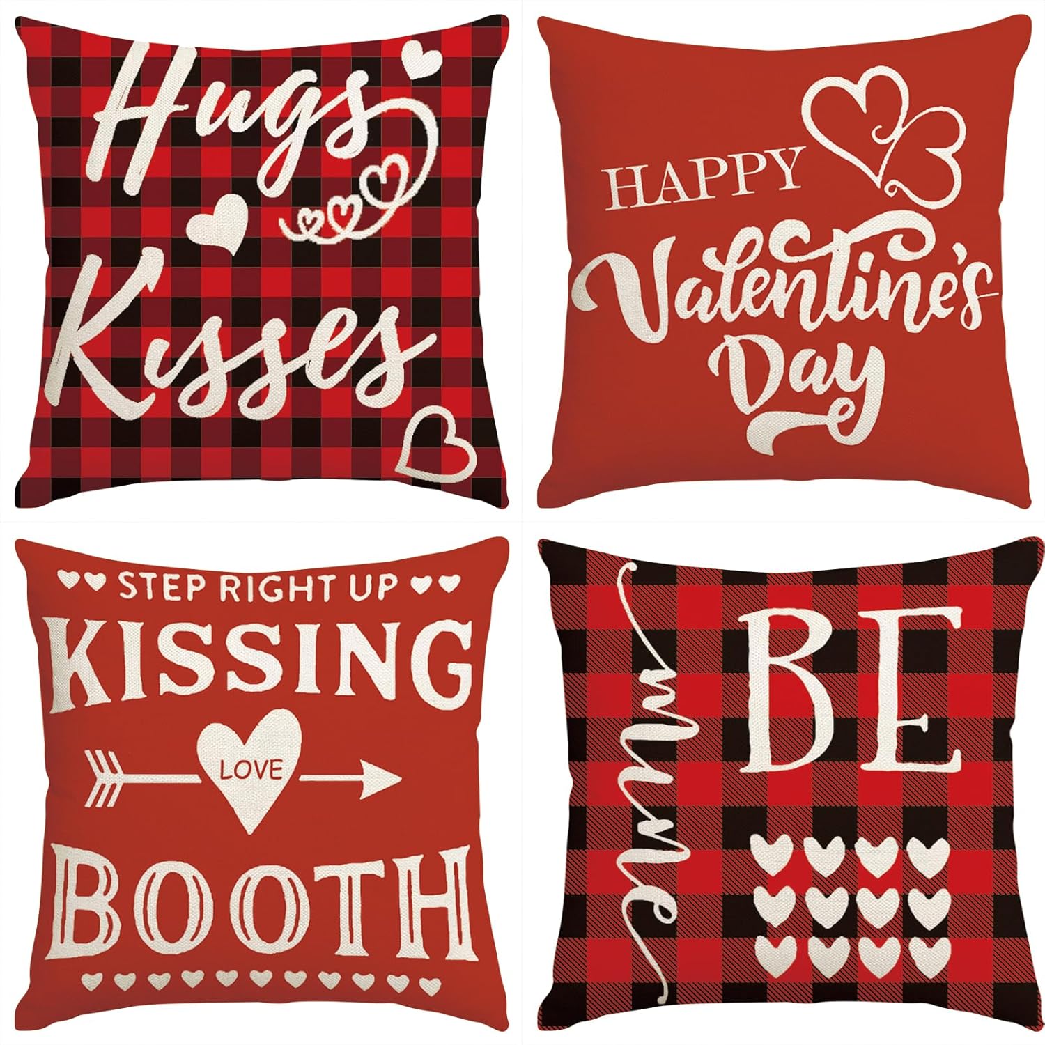 Valentines Day Pillow Covers18x18 Set of 4 Red Love Heart