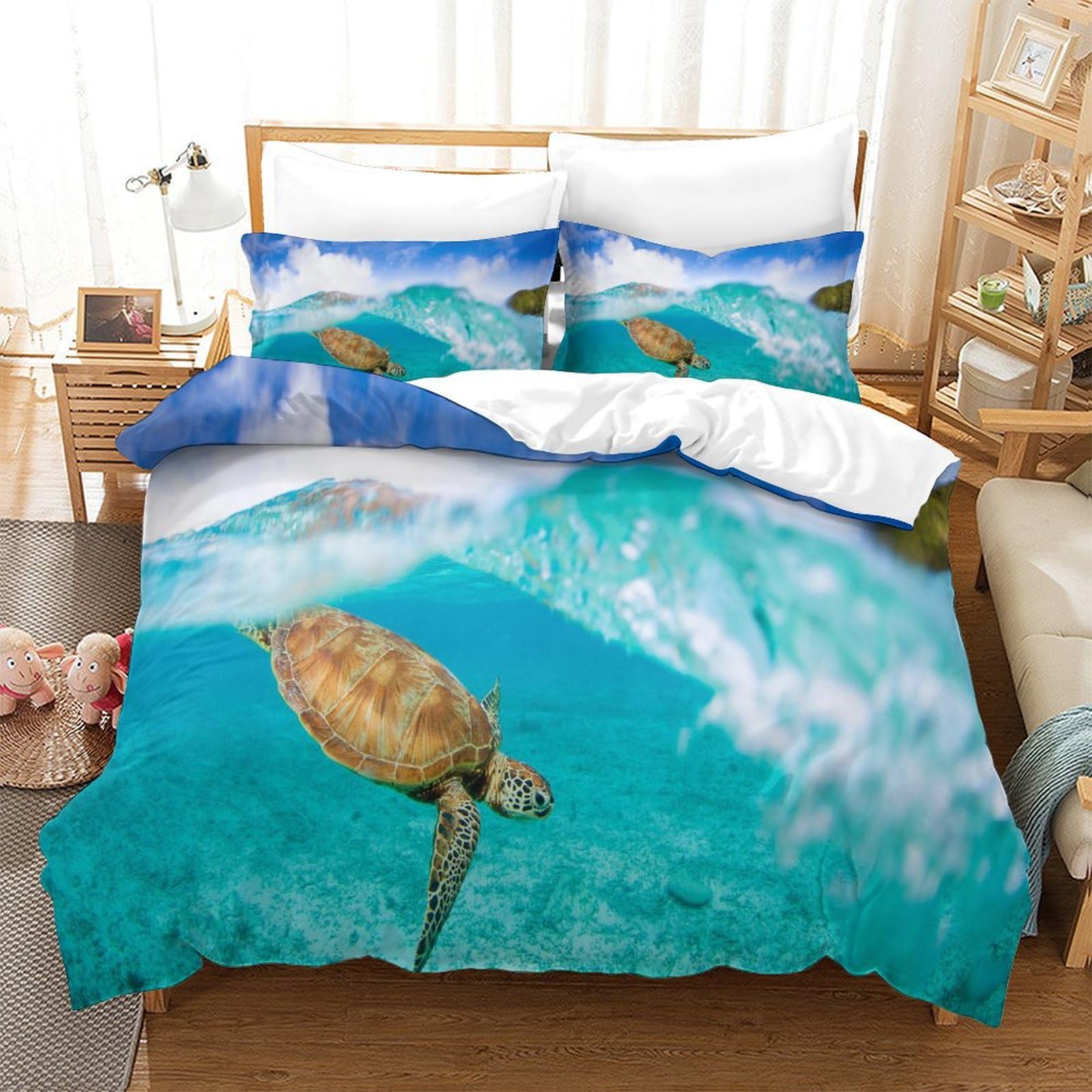 P1s9u7w5y Sea Turtle-7 3D Printed Ocean Turtle Duvet Cover Set 3Pcs Microfiber Underwater Animal Bedding Set Double（200X200cm）