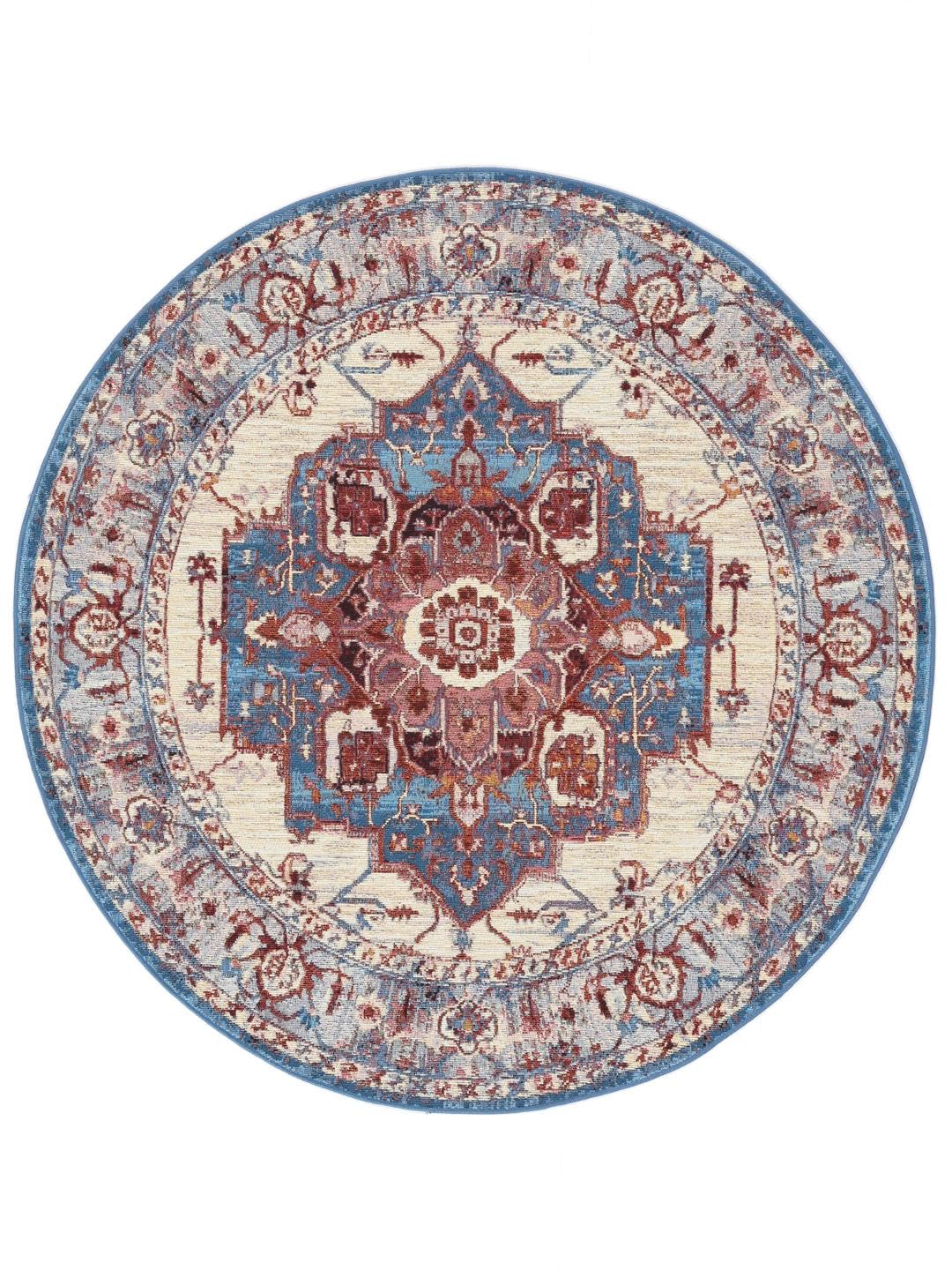 RugVista Amina Alfombra Interior y Exterior, Redondo, Ø 160 cm, Rojo/Azul | Modernas, Pelo corto, Lavado a mano, Oeko-Tex 100, Resistente a los rayos UV, Patio