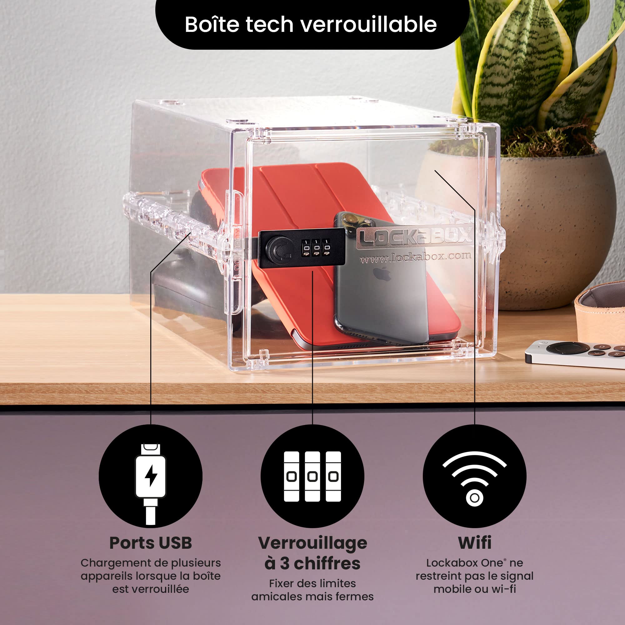 Lockabox One™ | Boîte de rangement verrouillable de qualité supérieure | Boîte de rangement à combinaison de 10 litres pour aliments, médicaments et sécurité domestique | Sans BPA (Cristal)