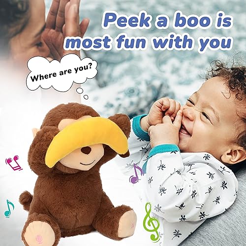 Miniatura 6 de Hopearl Peek A Boo Mono con plátano interactivo repite lo que dices, juguete de peluche musical que canta y habla, adorable animal eléctrico animado