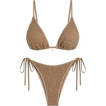 ZAFUL Womens Triangle Bikini Set Crochet String Cheeky Swimsuit Sexy Halter Lace 2 Piece Bathing Suits