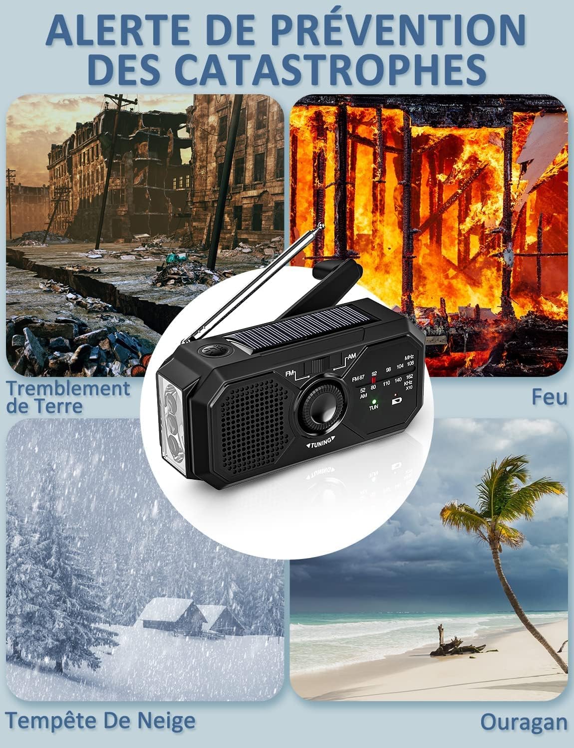 UOHHBOE Radio Solar Generador Portátil SOS Sirena AM/FM 2500 mAh carga a través de USB-C brújula