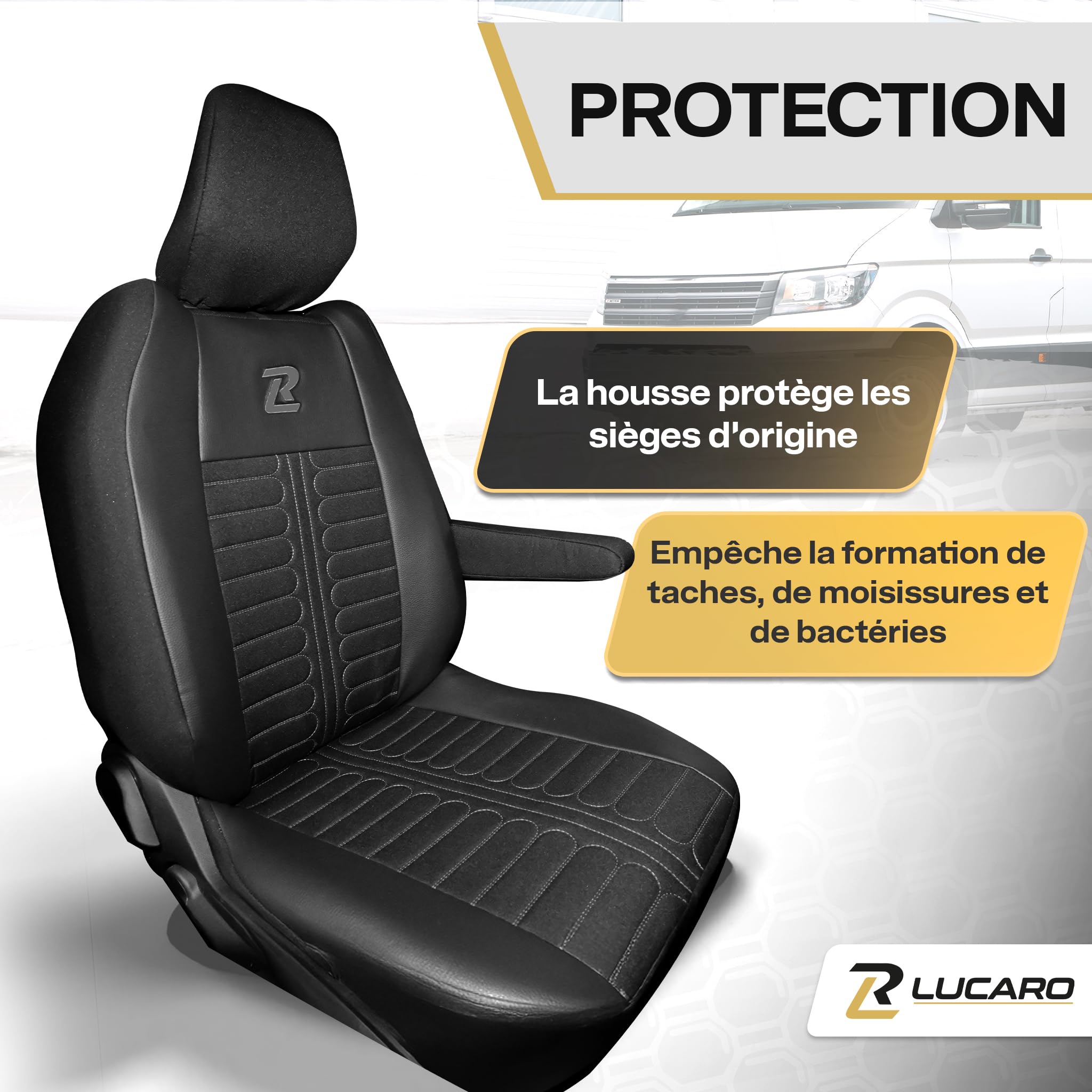 LUCARO Housse Siège Voiture Tornado pour Renault Master 4 | Pour Nissan Interstar 3, Dossier et Assise Divisés, Tissu Durable et Confortable, Similicuir