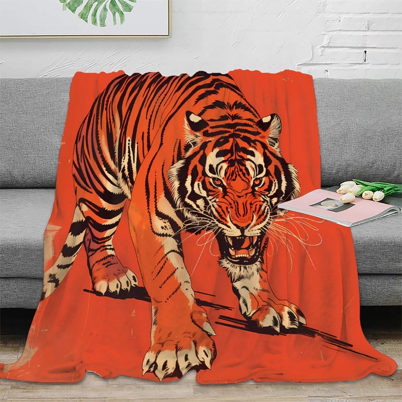 Jeté de canapé microfibre tigre plaid chaud anti-froid 150x200