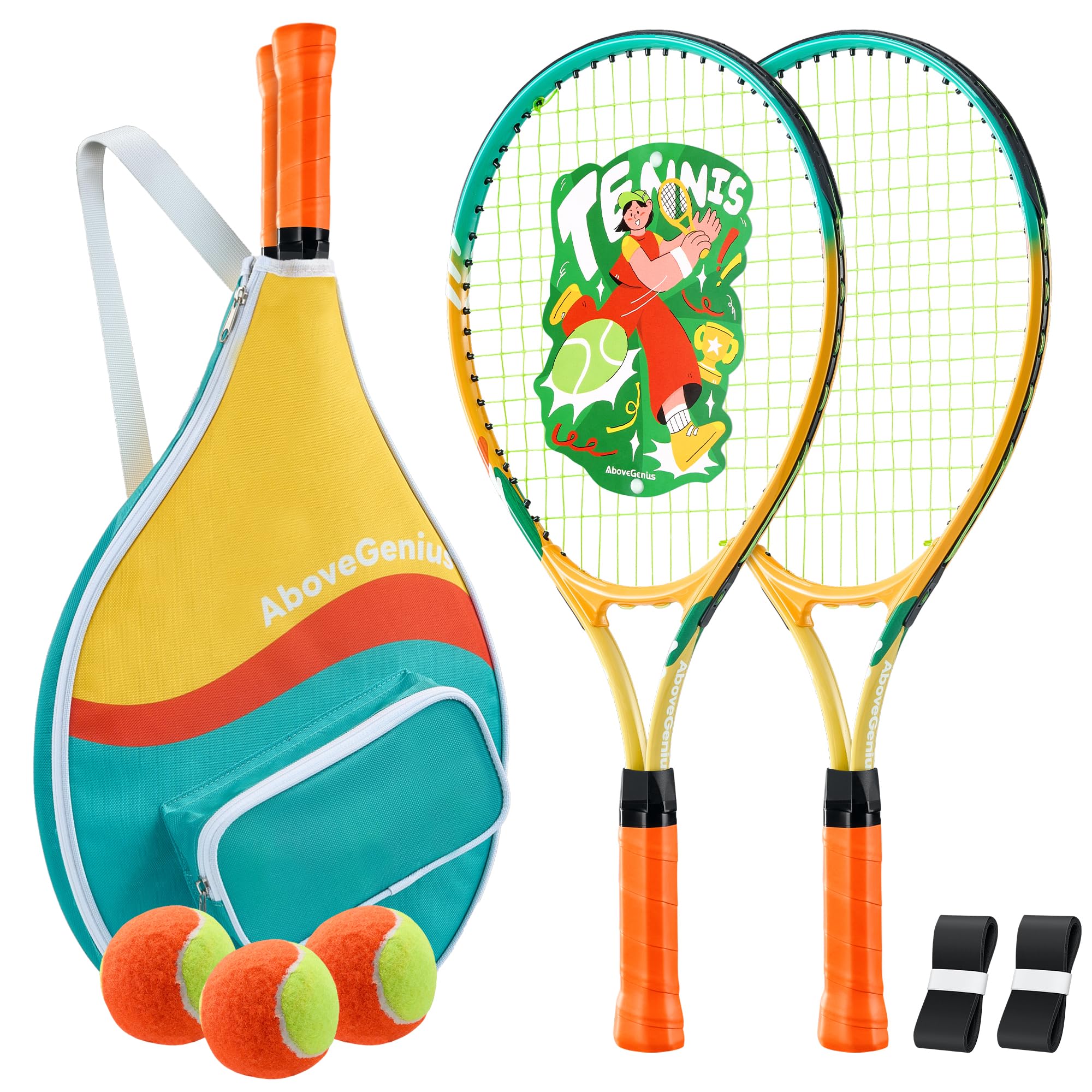 AboveGenius 21 inch Kids Tennis Racket Set for Toddlers Age 4-6, Beginner Tennis Racquet for Boys Girls with 3 Tennis Balls & Adjustable Shoulder Strap Bag, Lightweight Aluminum Alloy