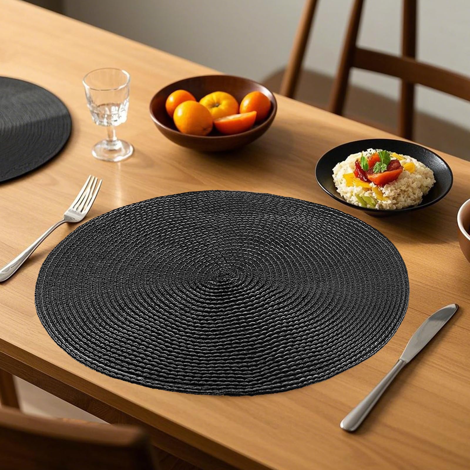 JIEHIN 12 Stück Tischsets Platzsets Rund Schwarz 38 cm, Platzsets Abwaschbar Rund, Hitzebeständig Platzdeckchen Teller Untersetzer Runde für Küche, Esstisch, Restaurant, Hotel Küche, Haushalt & Wohnen