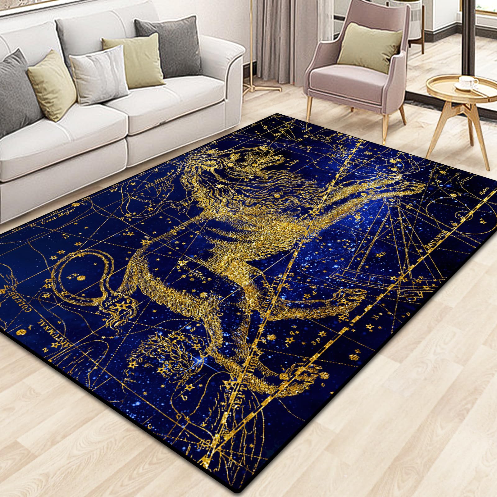 Washable Non-Slip Area Rug, Constellation Design Teen Carpet Rug Doormat, Low-Pile Floor Carpet for Computer Children Bedroom Indoor Front Entrance