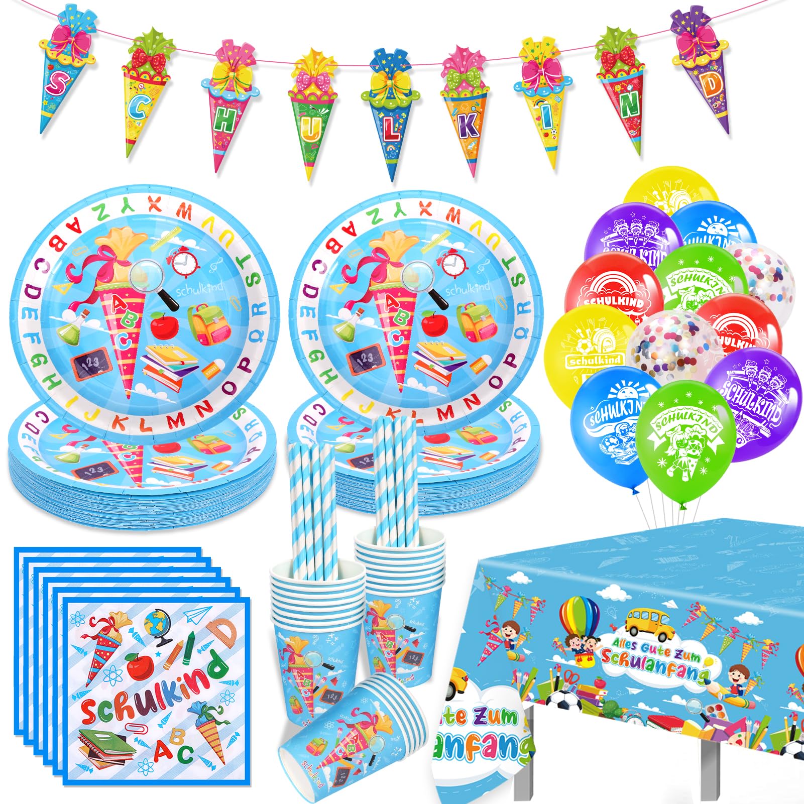 Kinder Geburtstag Deko Set - 72 Teile Party Zubehör Komplett