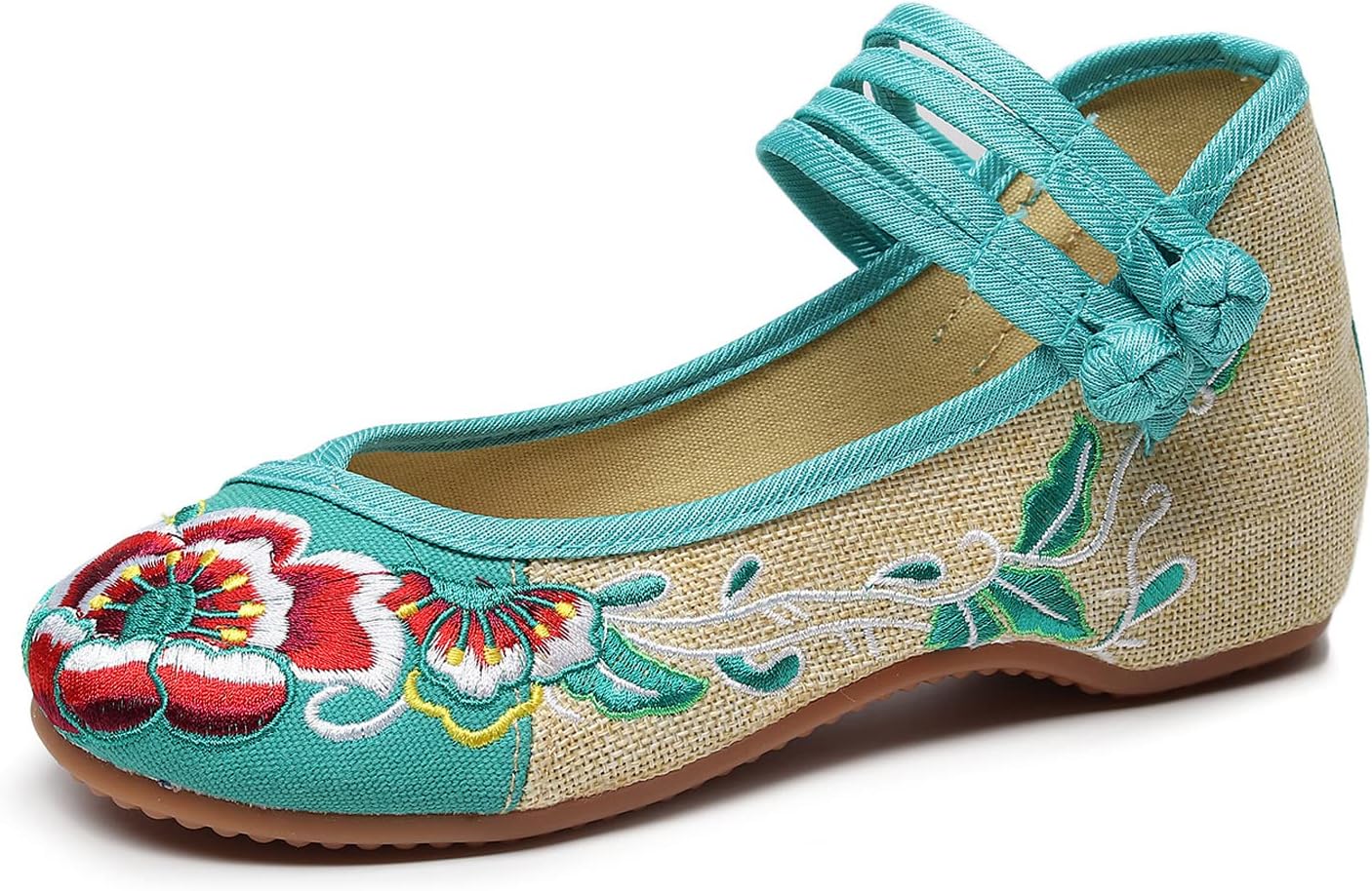 Women Mary Jane Flat Shoes Casual Chinese Traditional Embroidered Ballet Canvas Shoes