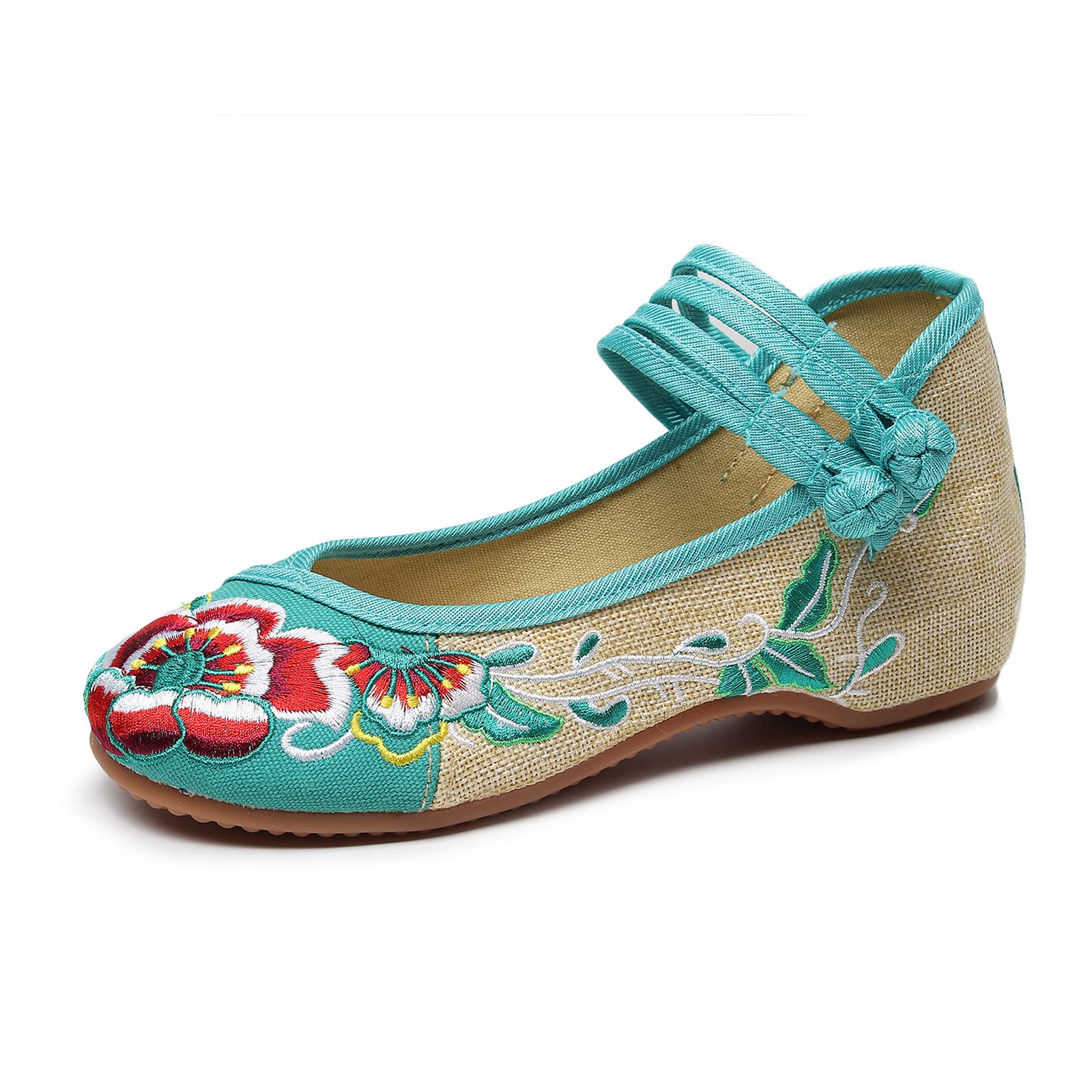 YunPengWomen Mary Jane Flat Shoes Casual Chinese Traditional Embroidered Ballet Canvas Shoes