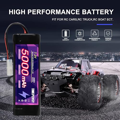 Miniatura 5 de 7.2V RC NiMH Batería 5000mAh Capacidad Recargable 6-Cell Flat Battery Pack con TMY Plug (2 Paquetes)