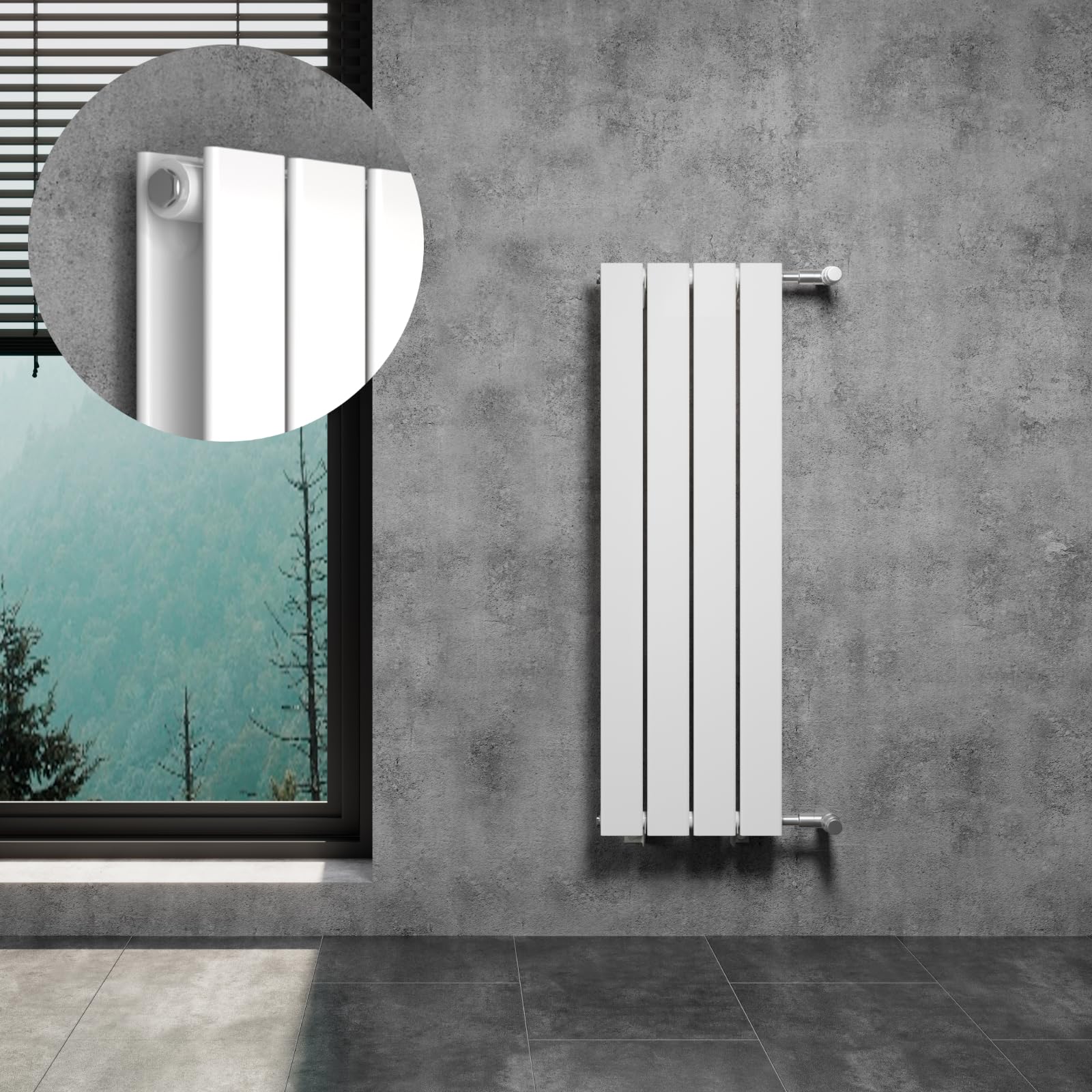 WITEN&NOCK Radiateur design plat - Blanc - 300 x 950 mm - Double couche avec raccord latéral - Écart entre les moyeux : 900 mm - Avec valves thermostatiques