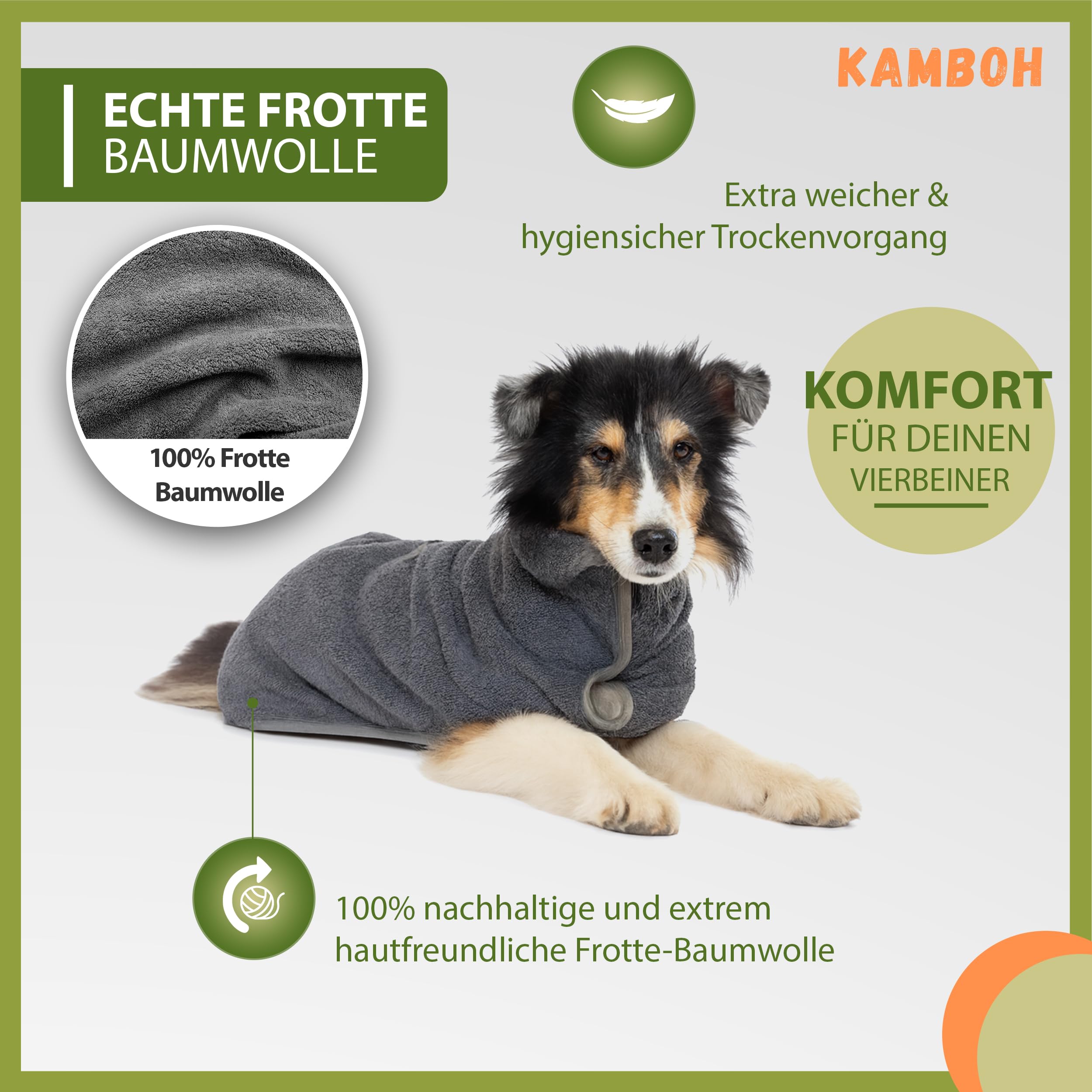 Kamboh® - Premium Hundebademantel inkl. Pfoten-Handtuch 100% Frottee-Baumwolle (Gr. M mittlere Hunde 9-14kg) - Bademantel & Hundemantel (extra saugfähig) - Hunde-Handtuch & Badetuch verstellbar