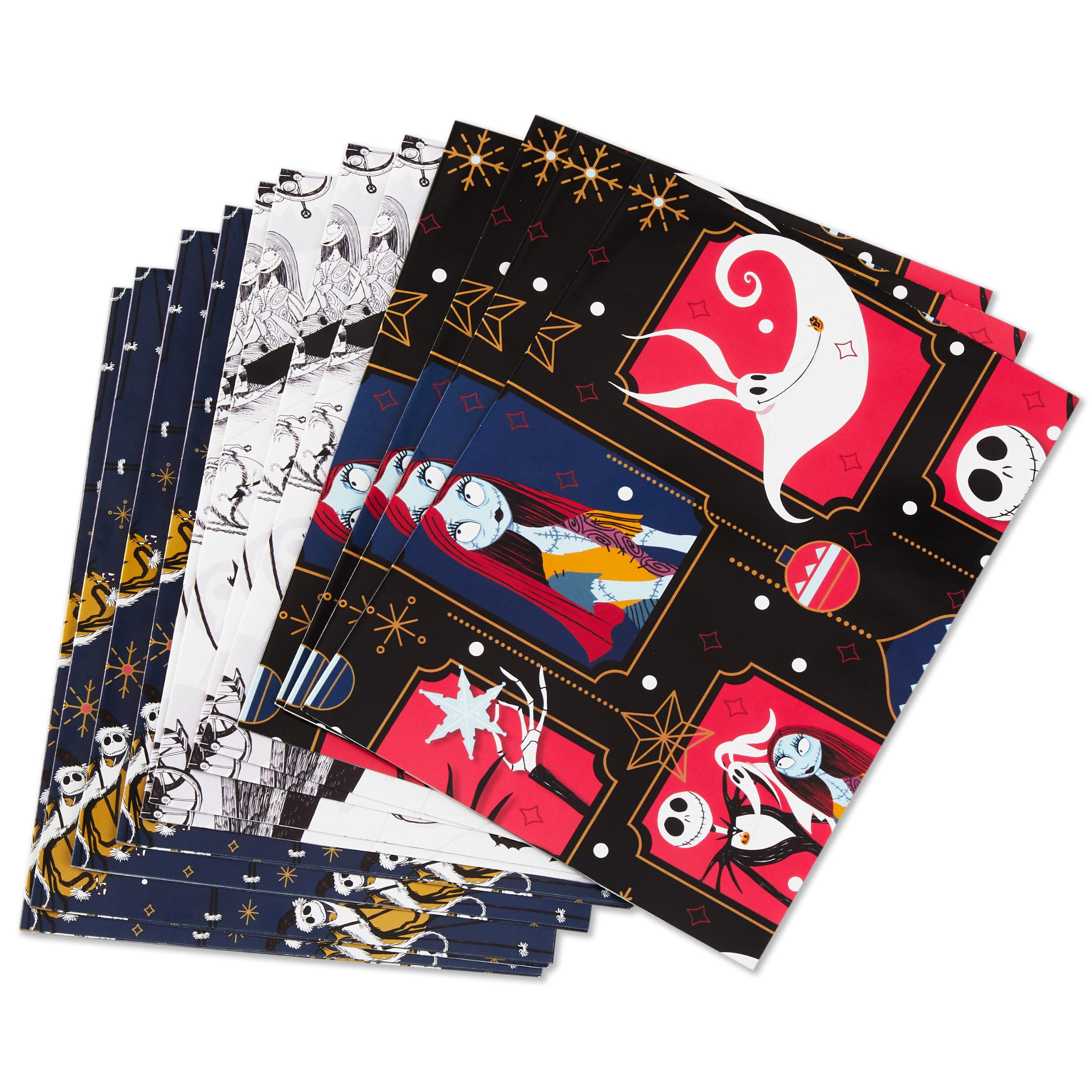 Hallmark Nightmare Before Christmas Flache Geschenkpapierbögen mit Schnittlinien auf der Rückseite (12 gefaltete Blätter) für Weihnachten, Geburtstage, Halloween