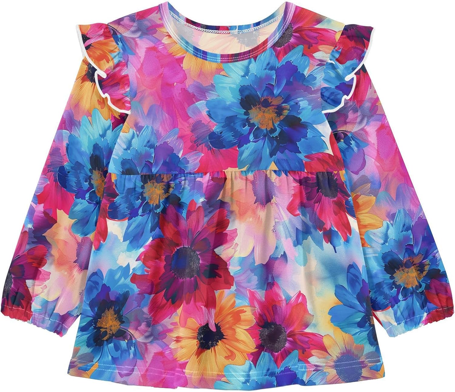 visesunny Toddler Clothes for Girls Watercolor Colorful Sunflower Long Sleeve Fall Shirts Cotton Top with Ruffle Collar