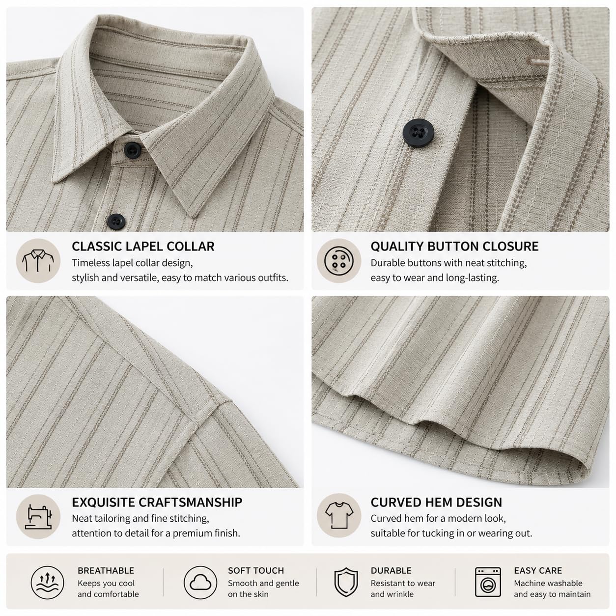 Generico Camicia A Righe da Uomo, vestibilità Comoda, Maniche Lunghe, Casual, Vintage, con Bottoni, Colletto A Revers, Top da Indossare A Strati per L'Autunno, Abbigliamento Quotidiano, Streetwear.