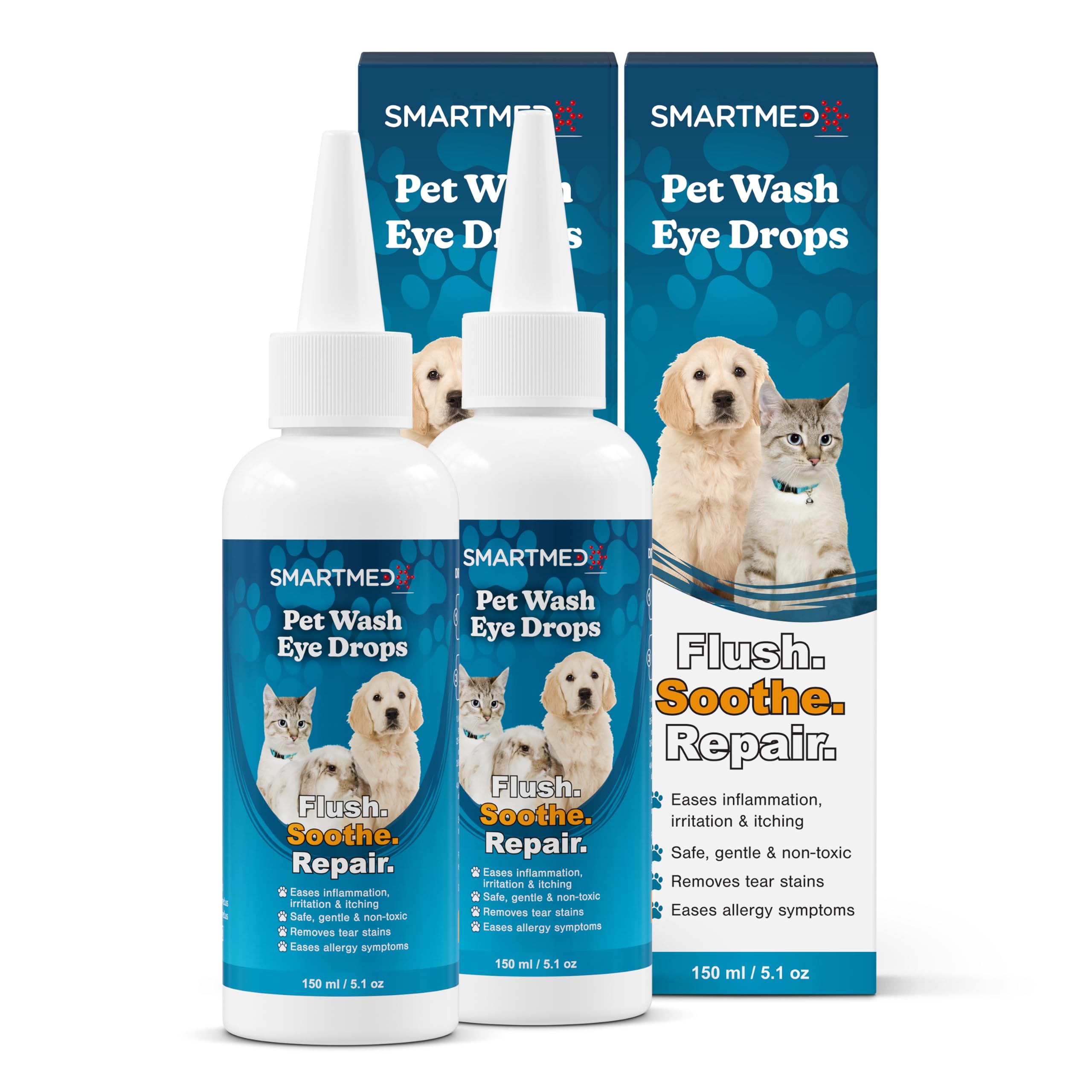 Pet Eye Wash Drops for All Animals – Large 5.1 fl oz Hypochlorous Acid Eye Cleanser, Gently Flushes &amp; Soothes Irritated Eyes, Helps Remove Tear Stains, Safe &amp; Non-Toxic (2)