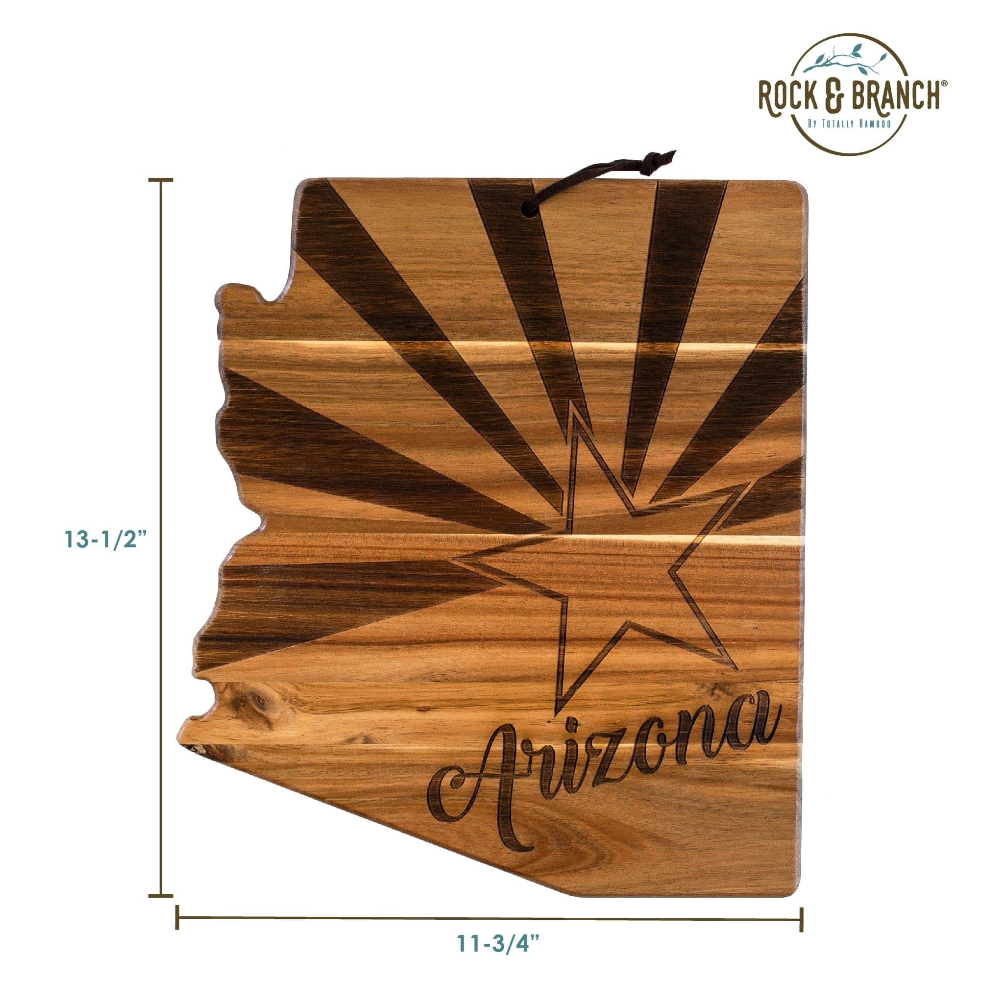 Totally Bamboo Rock & Branch Origins Series Arizona State Shaped Cutting Board and Charcuterie Serving Tray, Includes Hang Tie for Wall Display 11-3/4" x 13-1/2" x 5/8"