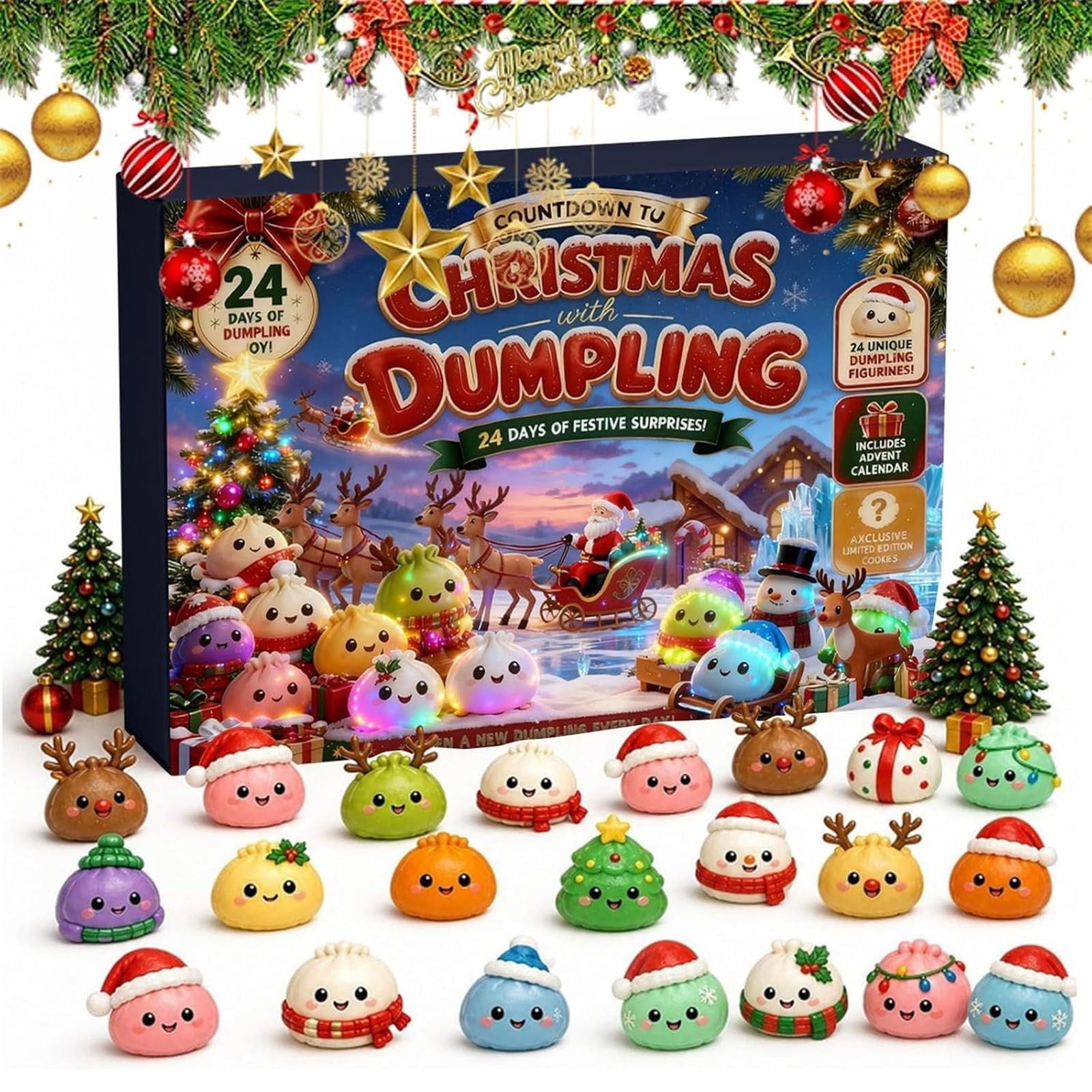 Christmas Advent Calendar, 24 Day Mystery Countdown Squeeze Balls Toys