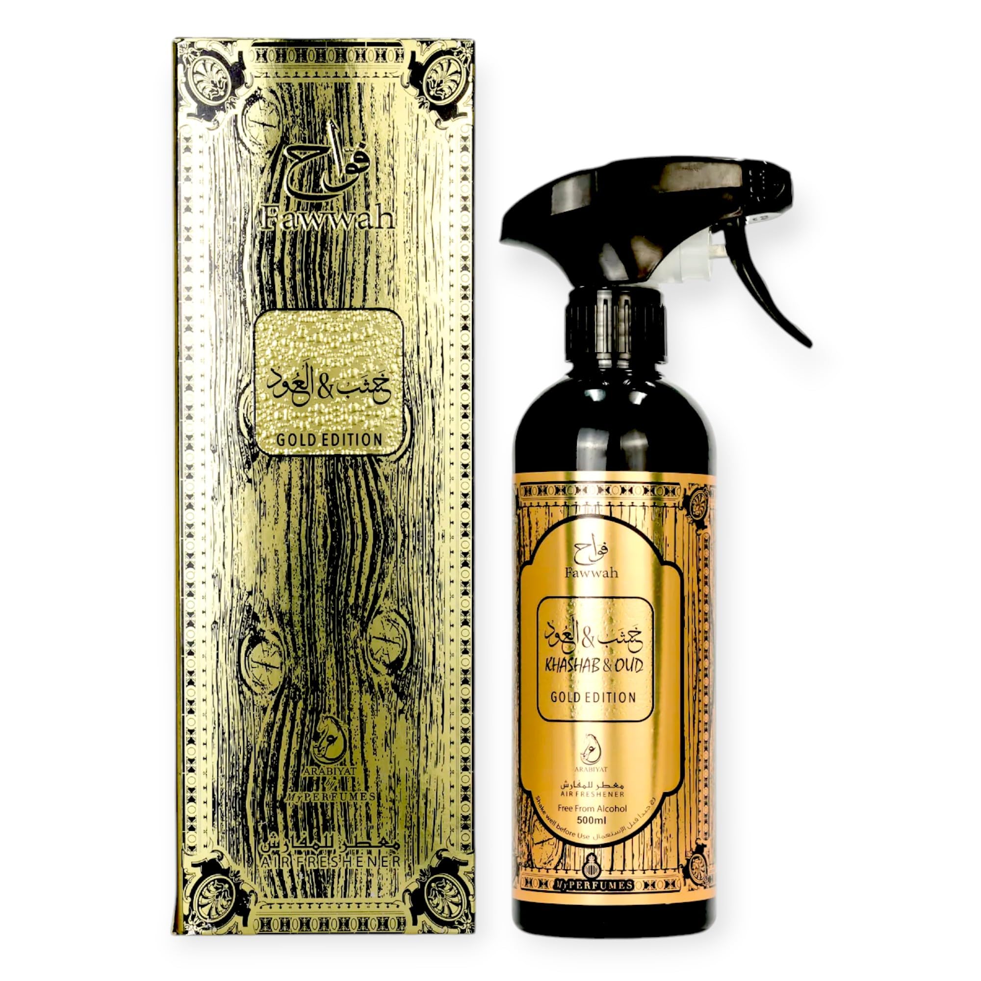 MY PERFUMES KHASHAB & OUD GOLD EDITION from ARABIYAT Non Alcoholic Air Freshener or Fawwah, 500ml