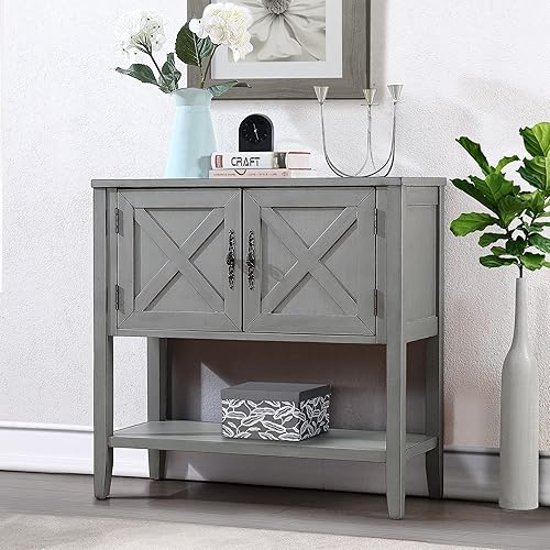 Miniatura 7 de LKTART Mesa consola de madera maciza con cajones de almacenamiento y estante inferior, mesa de sofá para almacenamiento, entrada, pasillo,