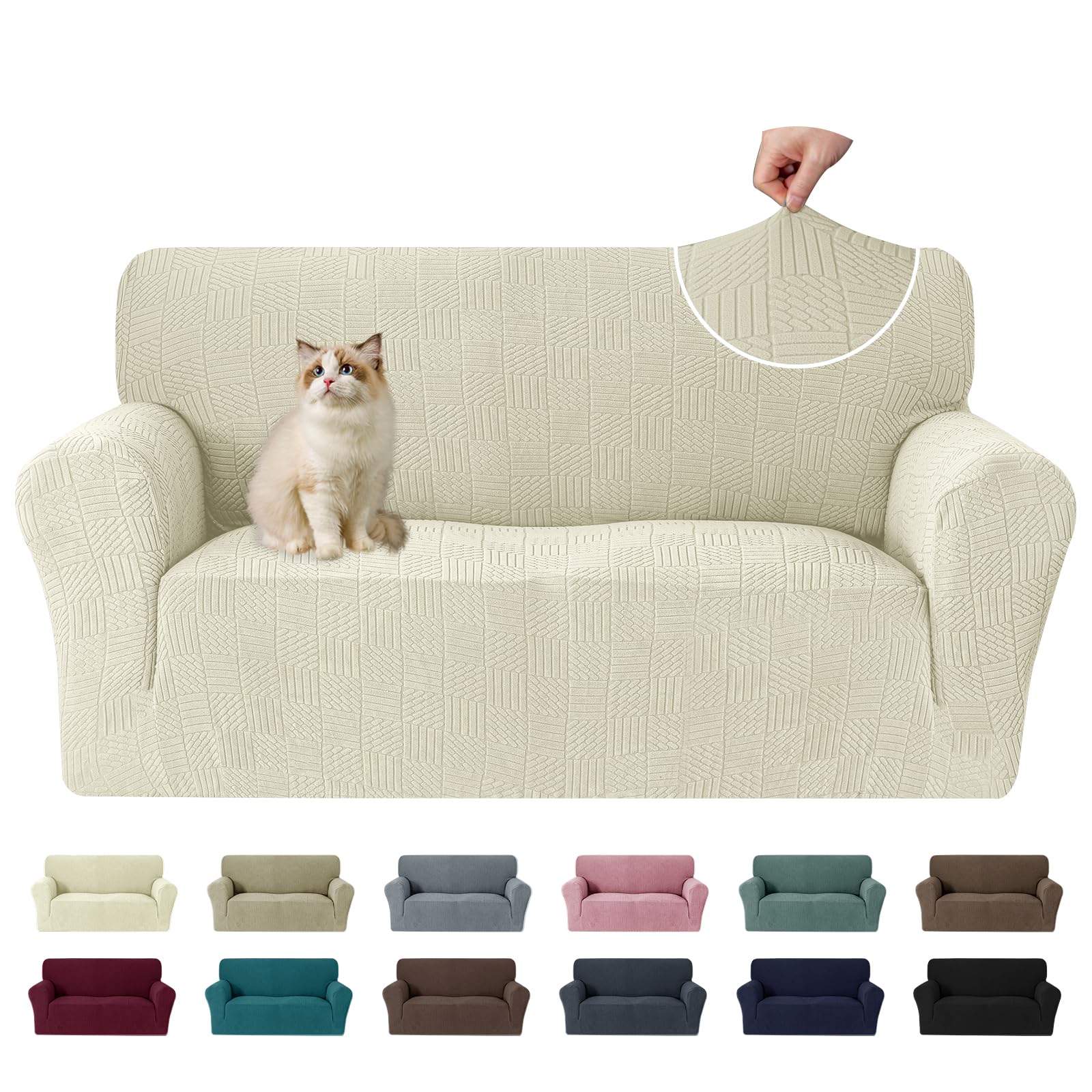 Ystyle Funda de Sofá 2 plazas, Universales Fundas para Sillones Elástica con Reposabrazos, Cubre Sofa Antideslizante Antimanchas, Protector de Muebles para Perros y Mascotas, Beige Global Recycled Standard Global Recycled Standard Global Recycled Standard