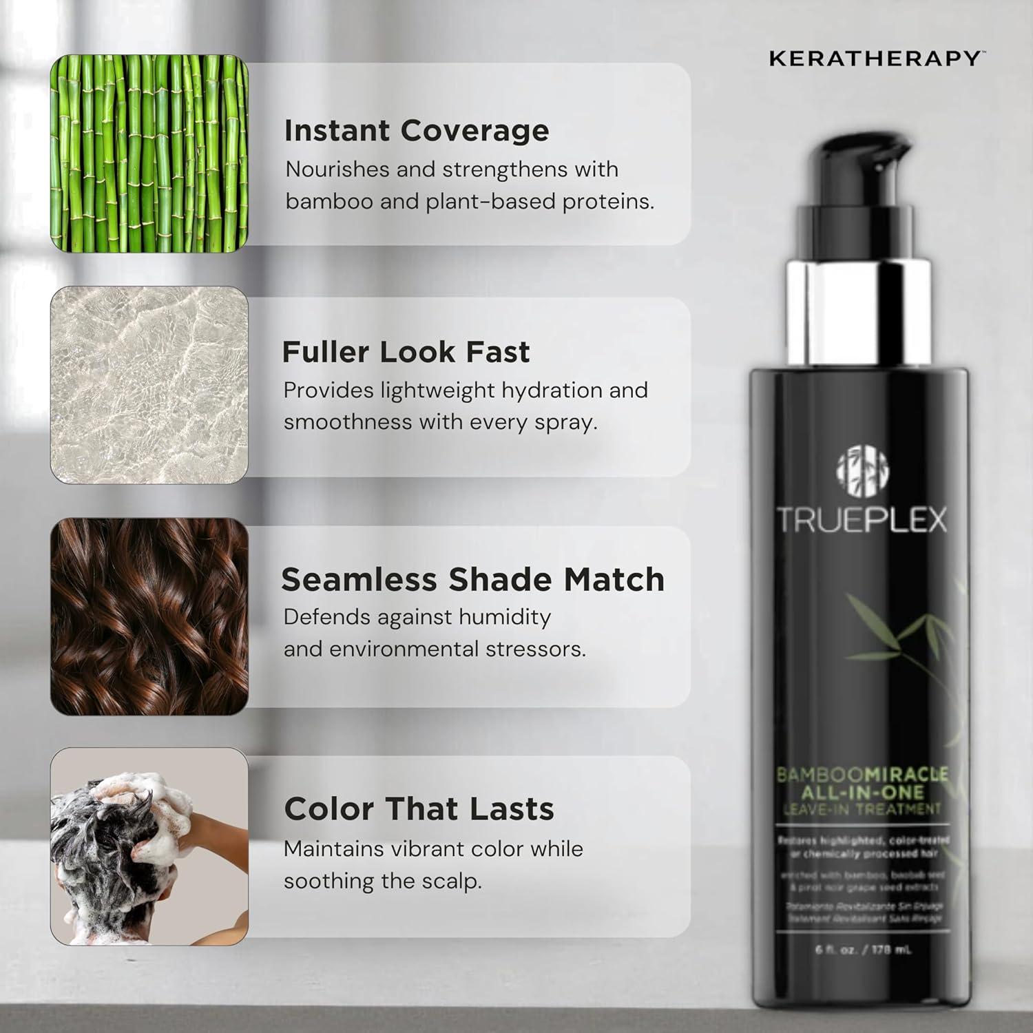 KERATHERAPY Bamboo Miracle All-In-One Conditioning Treatment, 6 oz., 178 ml - Vegan Leave in Hair Strengthener with Baobab, Grape Seeds & Bamboo Extract for Color Treated, Dry & Damaged Hair