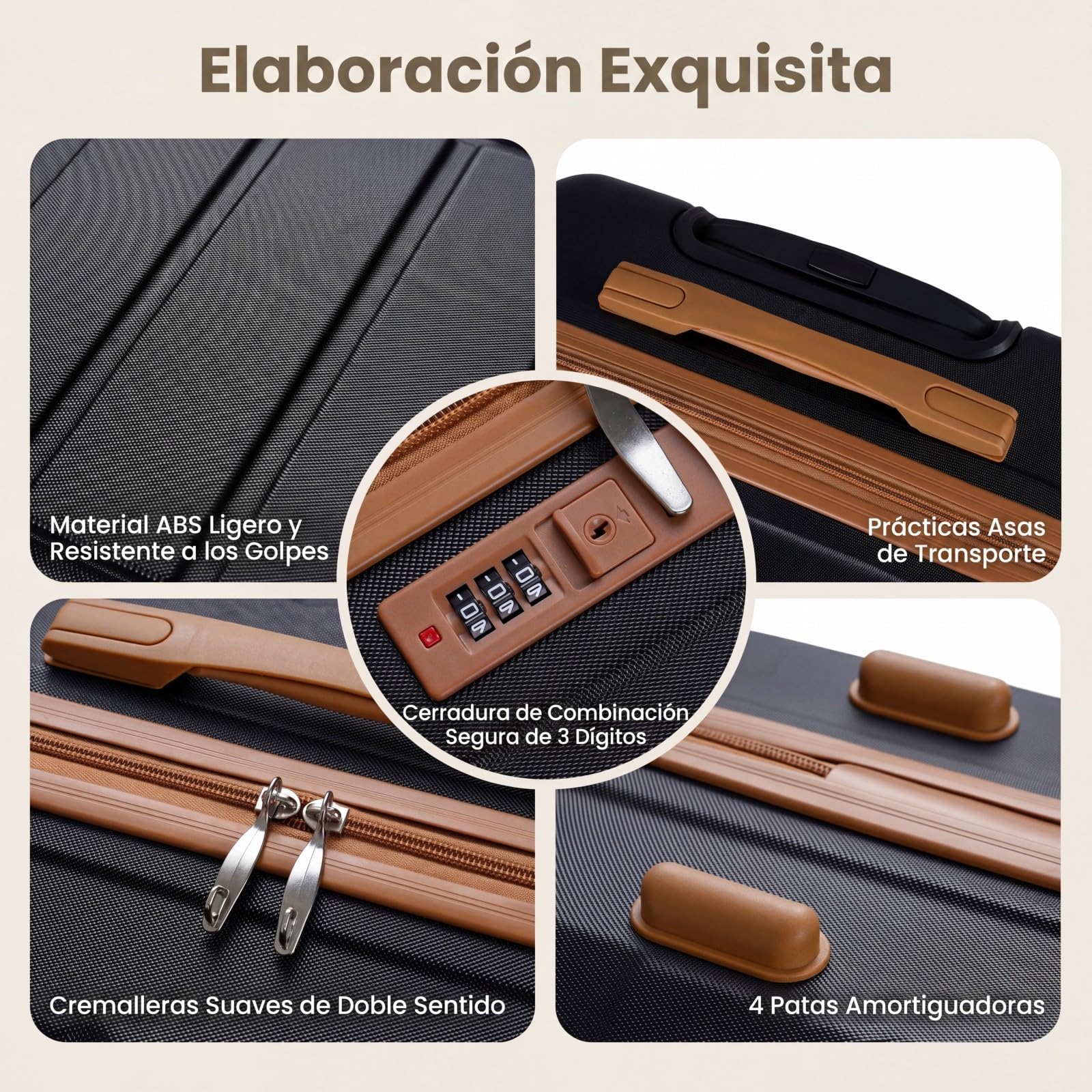 COSTWAY Juego de Maletas de 5 Piezas, 3 Maletas Rígidas ABS Cabina Mediana Grande con Neceser y Bolsa de Viaje, Asa Telescópica, Ruedas Dobles Giratorias 360° y Cerradura, Equipaje Ampliable (Negro)