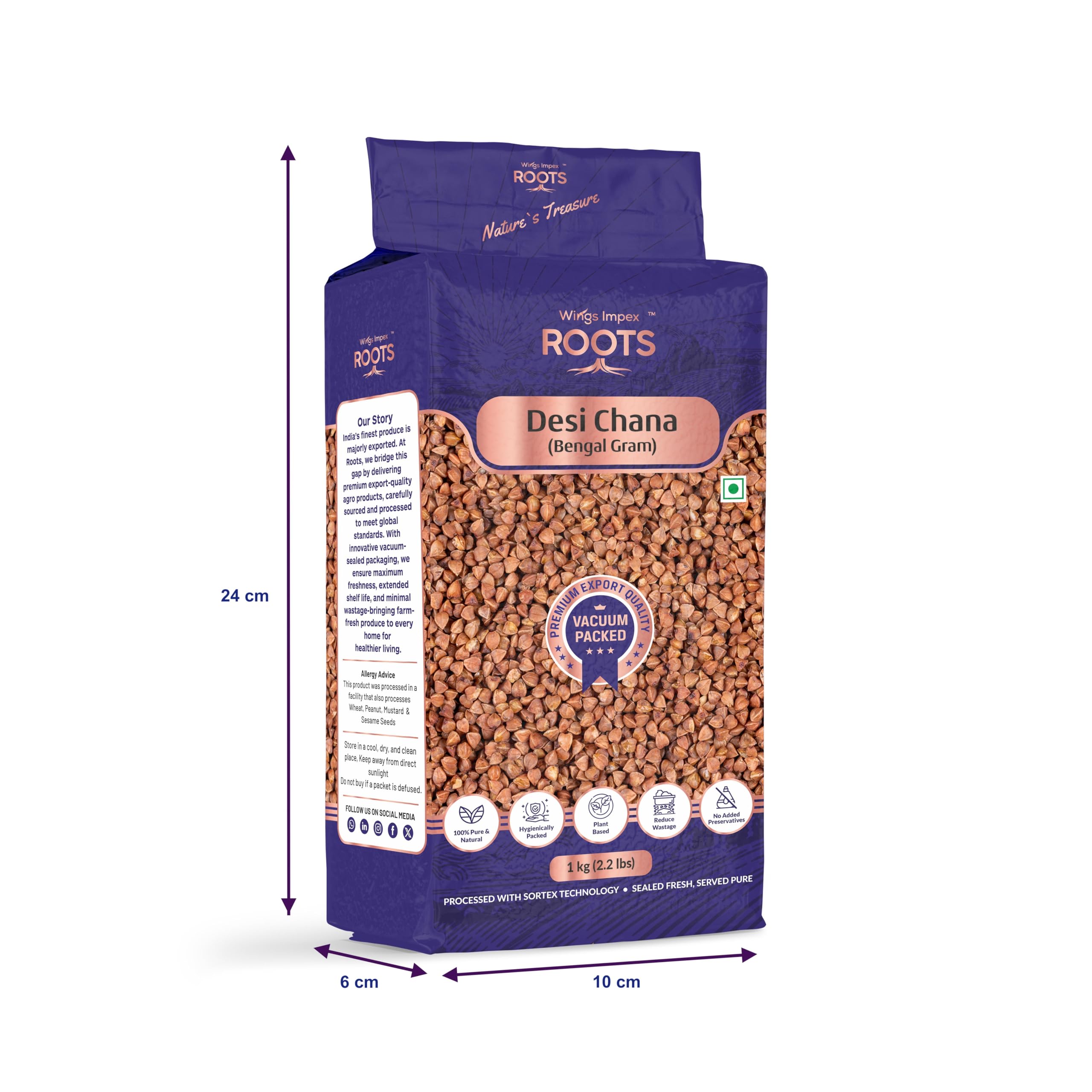 Roots Desi Chana 1 kg | Premium Bengal Gram | Protein & Fiber Rich Brown Chickpeas | Unpolished & Hygienically Packed - Image 4 thumbnail