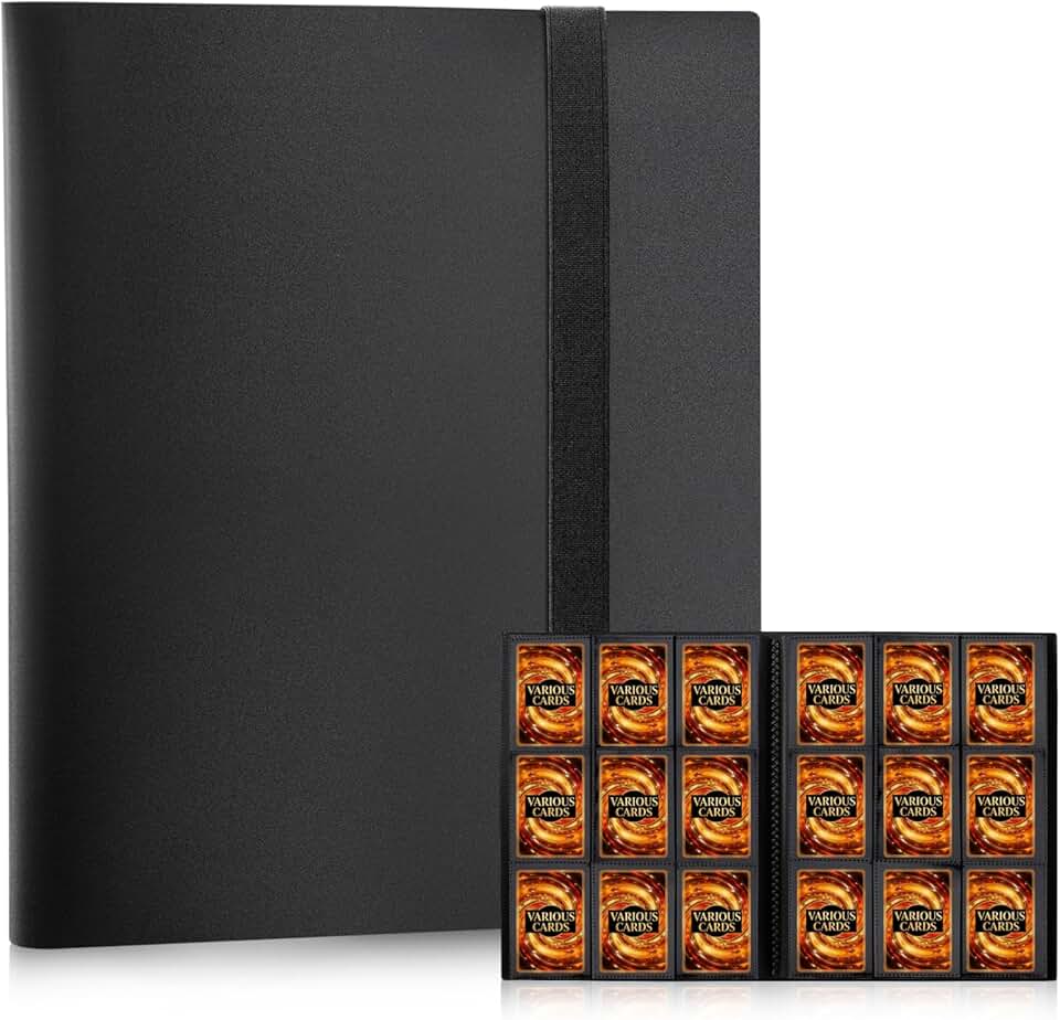 Card Binder 9 Pocket - Trading Card Binder Holds 360 Cards, Premium Sleeves with Anti-open Strap - Card Book for Pokemon, MTG, TCG & Sports Cards (BLACK)