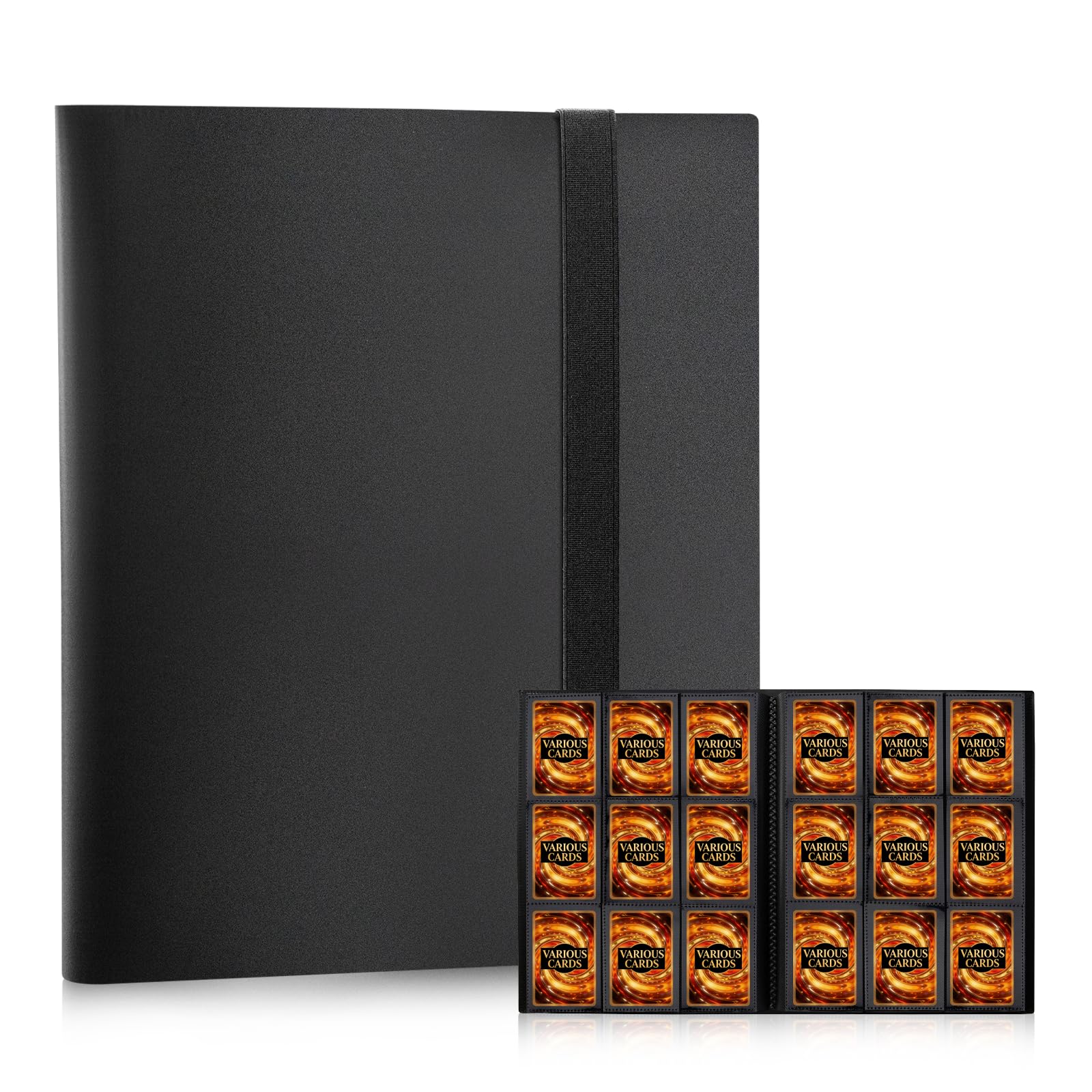 Card Binder 9 Pocket - Trading Card Binder Holds 360 Cards, Premium Sleeves with Anti-open Strap - Card Book for Pokemon, MTG, TCG & Sports Cards (BLACK)