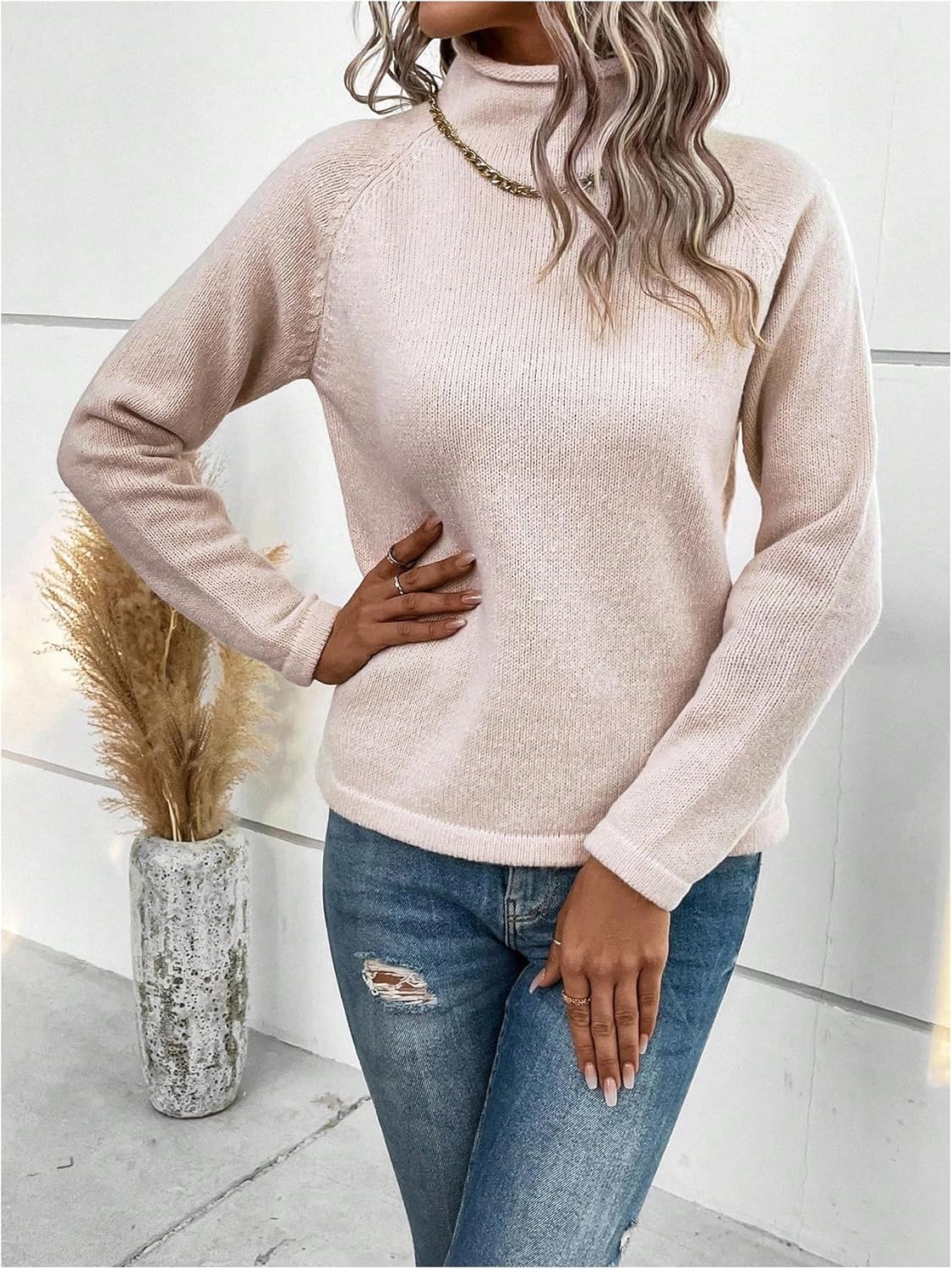 Women's High Neck Dressy Casual Sweaters Raglan Long Sleeve Pullovers Fall Work Tops - Image 5
