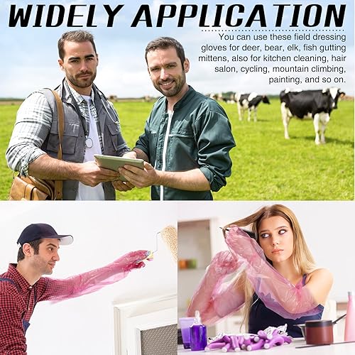 Miniatura 7 de 50 guantes desechables para aderezo de 1.6 mil, longitud al hombro, guantes de vestir para campo de caza, para limpieza de ciervos