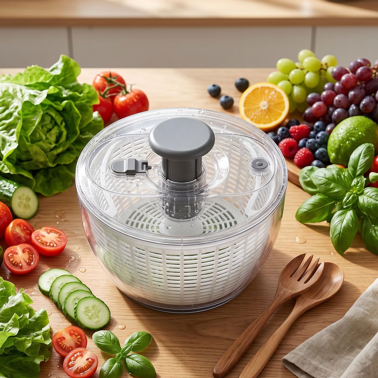 Laveuse à Fruits Essoreuse à Salade Grande capacité 3,6 L avec Passoire (gris foncé)