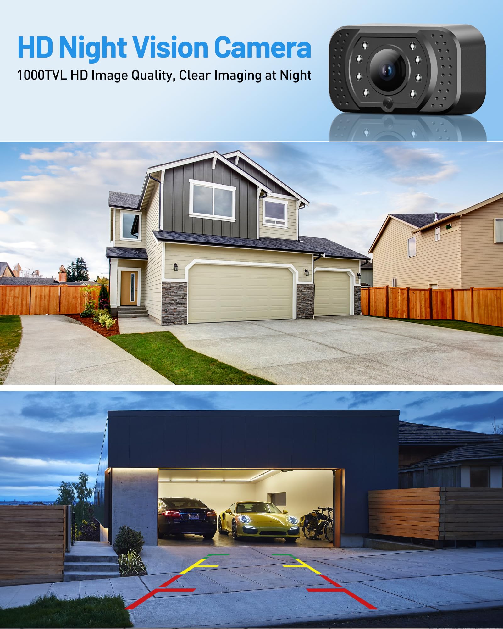 Cámara de visión trasera inalámbrica, 2,4 GHz, kit de cámara trasera HD, cámara de visión nocturna, IP68 K, impermeable, multipantalla para camión, coche, RV/SUV/remolque