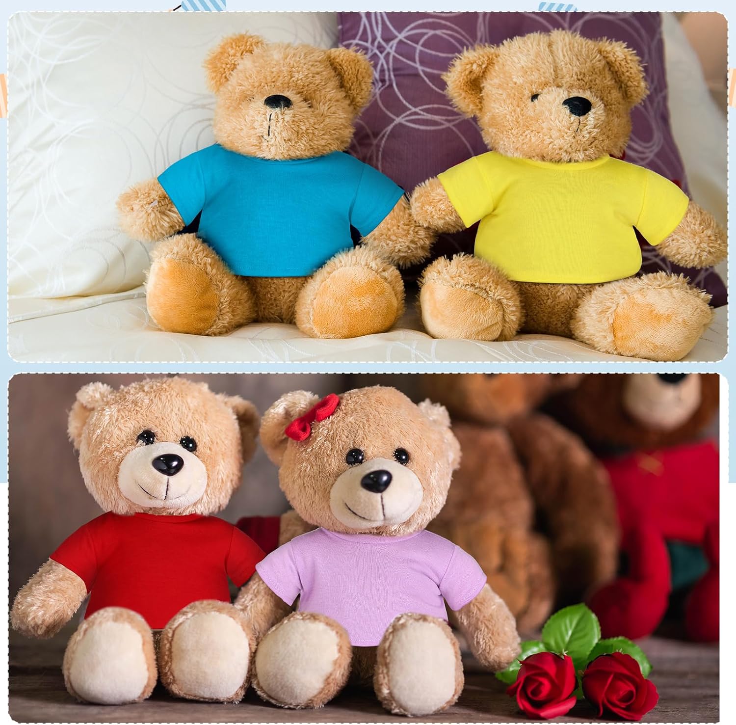 Skylety 6 Pcs Bear Clothes Basic Tee Shirt Classic Stuffed T Shirt Plush Crew Neck for Stuffed Bears Doll with 14 - 18 Inch, Bear Not Included(Rainbow)
