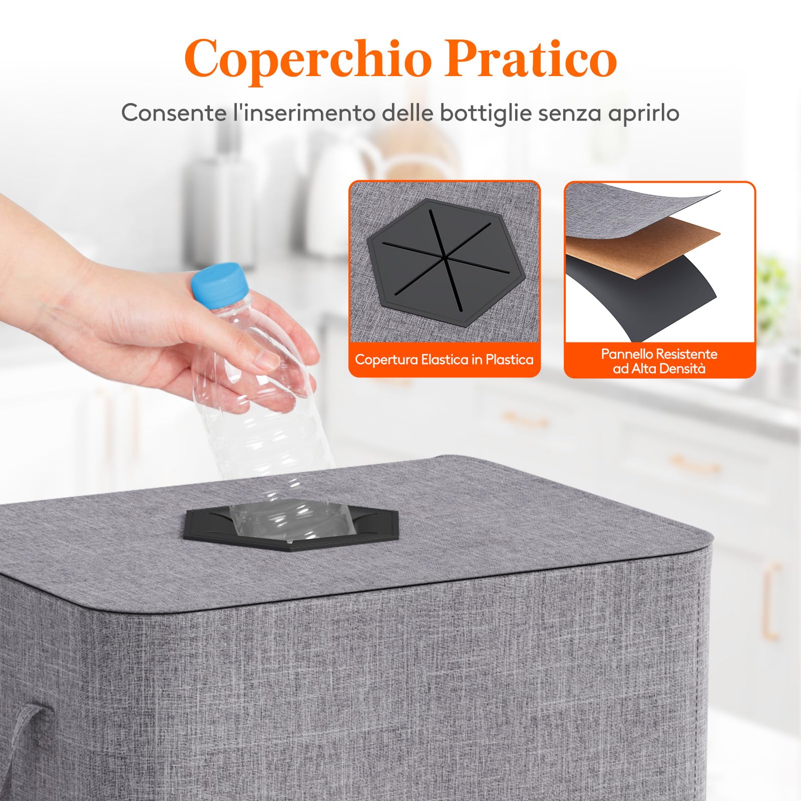 Lifewit 100L Conservazione Delle Bottiglie con Coperchio, Pattumiera Differenziata per Bottiglia Plastica e Bottiglia Vetro, Raccolta Differenziata con Foro, Contenitore Pattumiera Cucina, Grigio