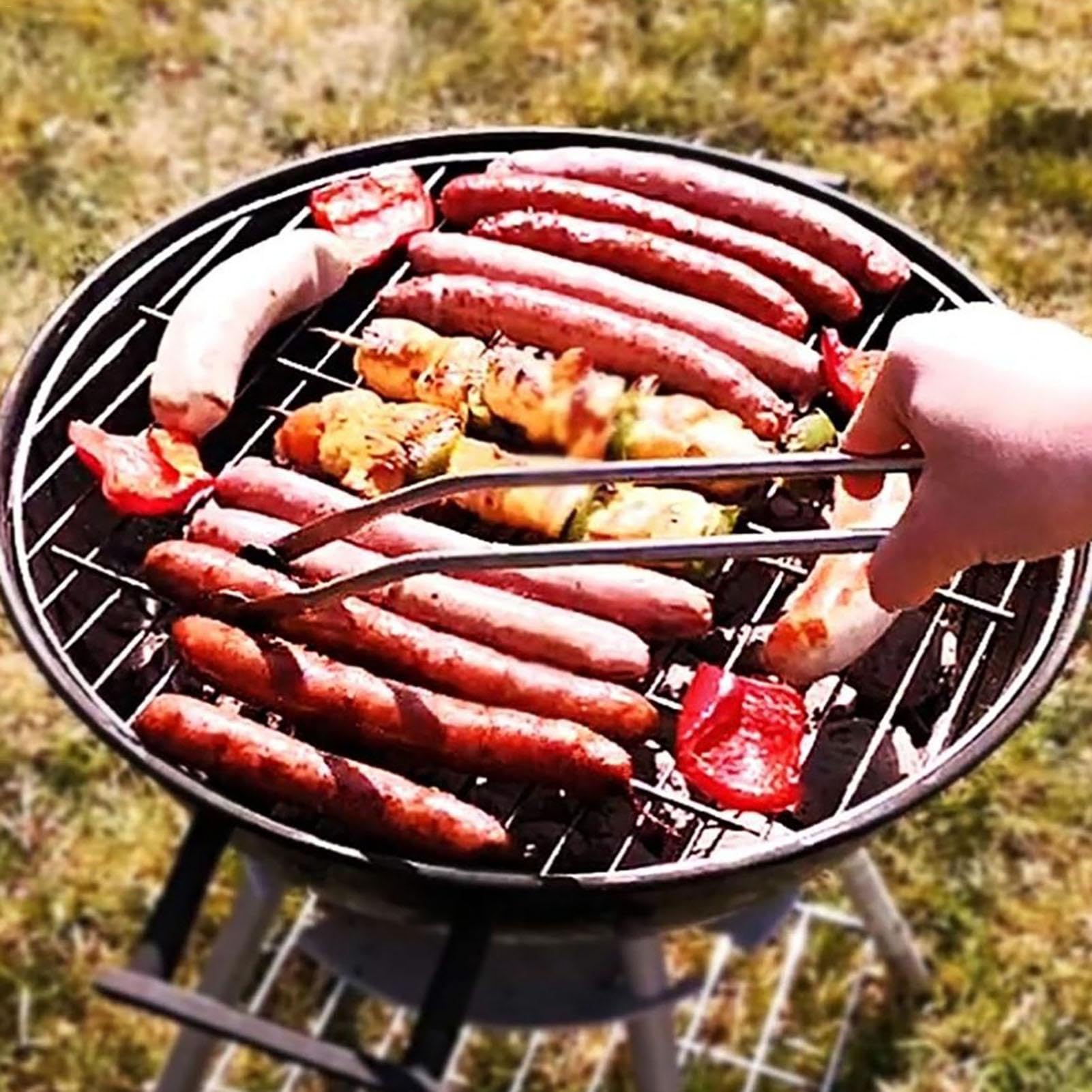 BBQ Grillzange Drehbar Edelstahl | 40cm Mit Pinsel Für Würstchen