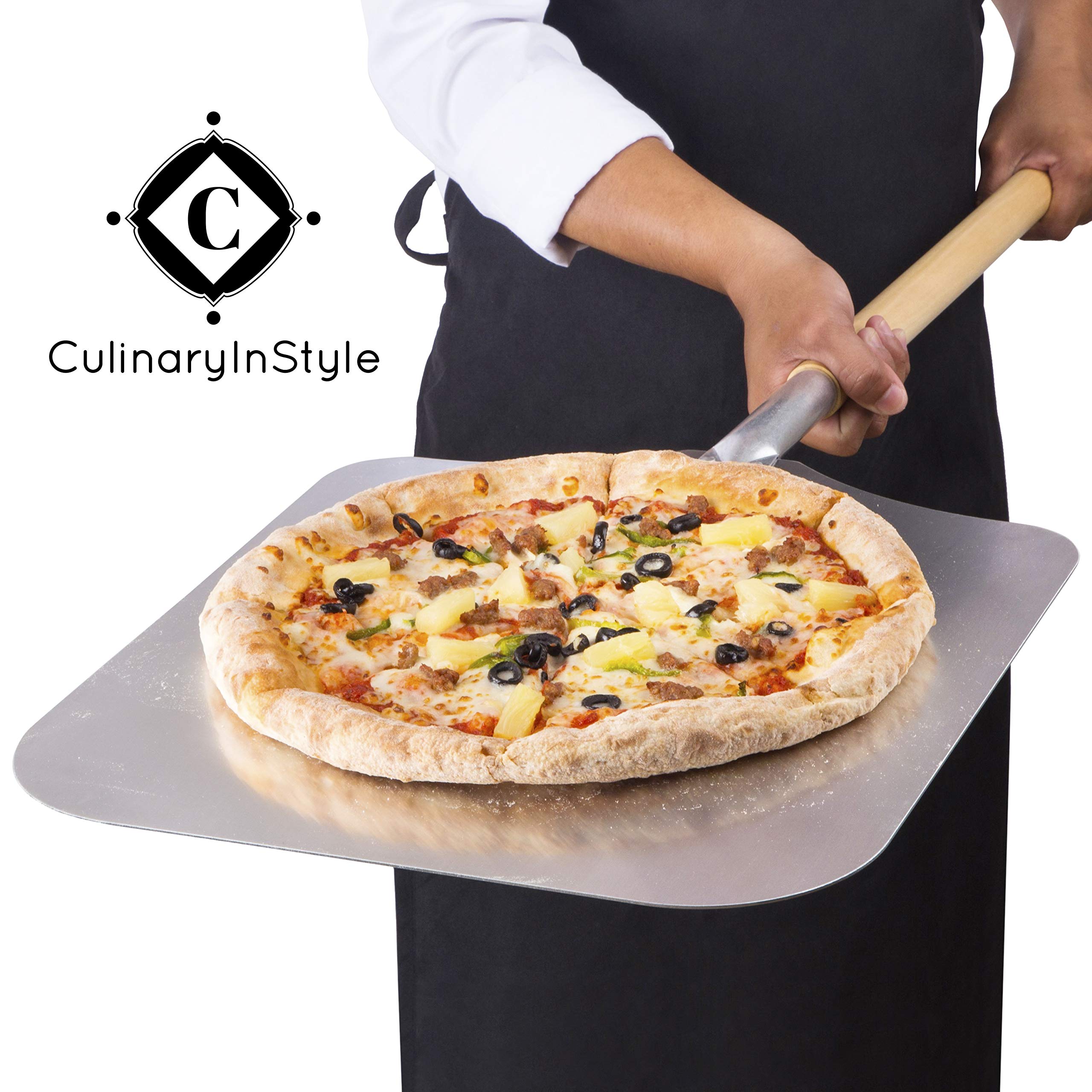 Amazon | CulinaryInStyle 大型メタルピザ用へら ピザピール 14インチ 