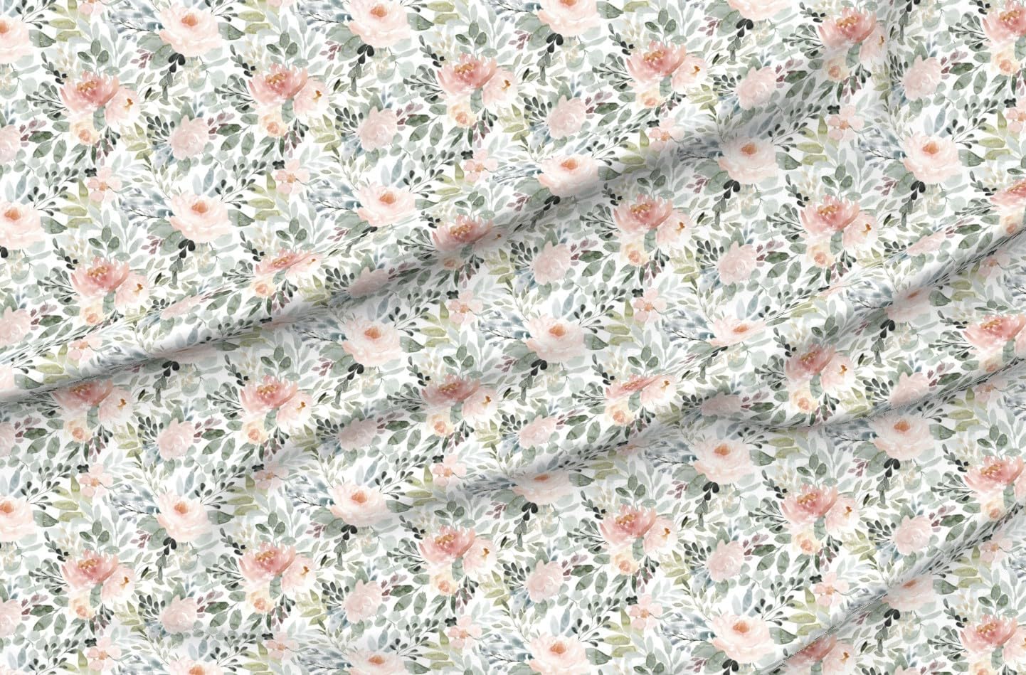 Spoonflower Fabric - Soft Floral Watercolor Roses Sage Green Blush Baby Girl Nursery Printed on Petal Cotton Fabric by The Yard - Sewing Quilting Apparel Crafts Decor