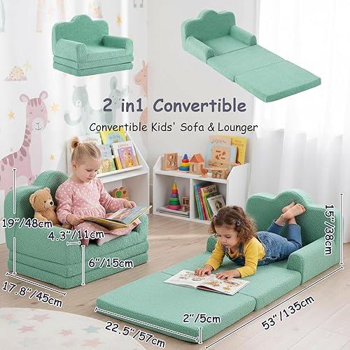 Miniatura 106 de Tiita Silla para niños, cómodo sofá plegable para niños, sofá ligero para niños con asa de transporte y bolsillos laterales, reposabrazos de espuma