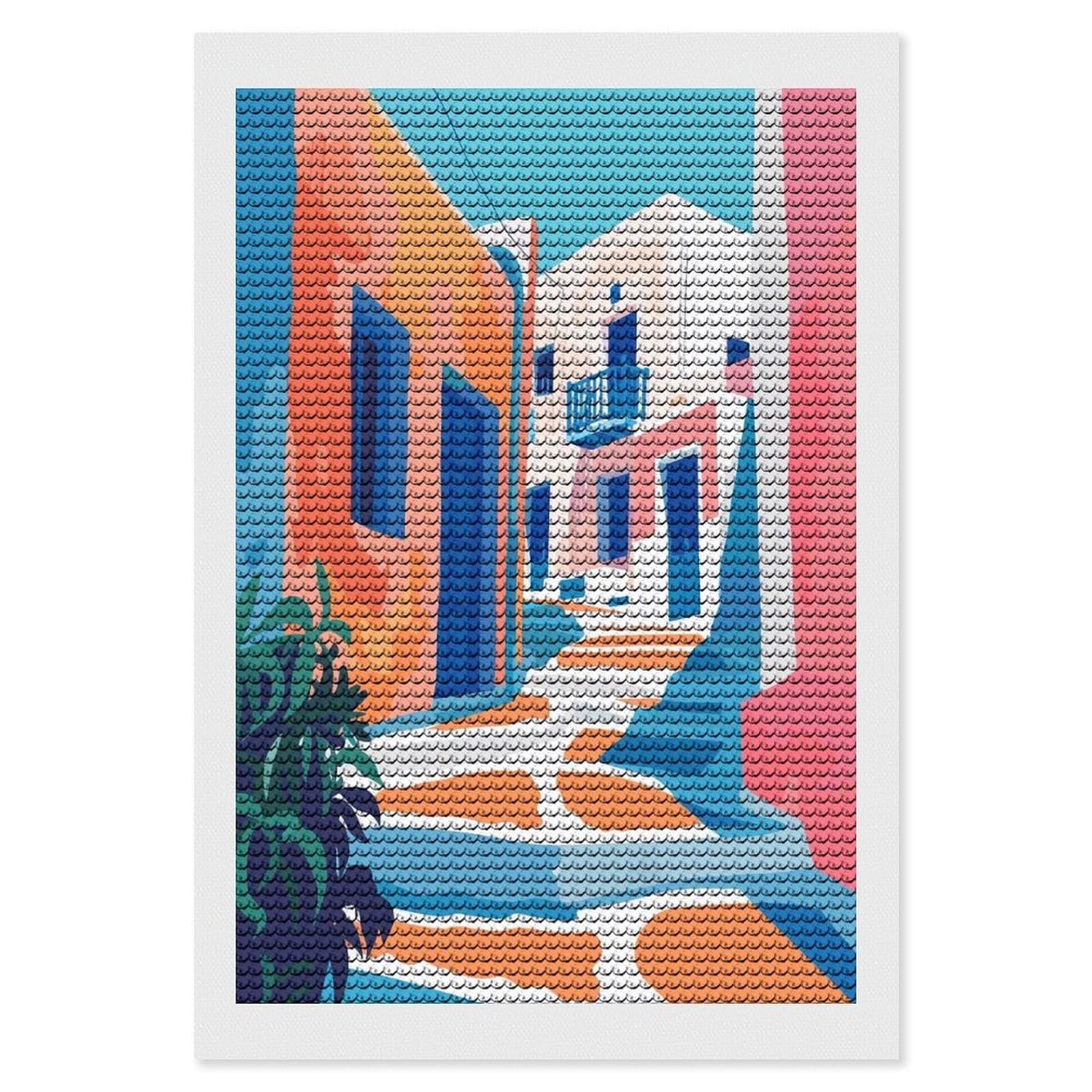Junmoney Mykonos Greece Abstract Diamond Painting Canvas Set 8"x12", for Adults, Decorate Your Room, Festive Craft Gift, Office Decor
