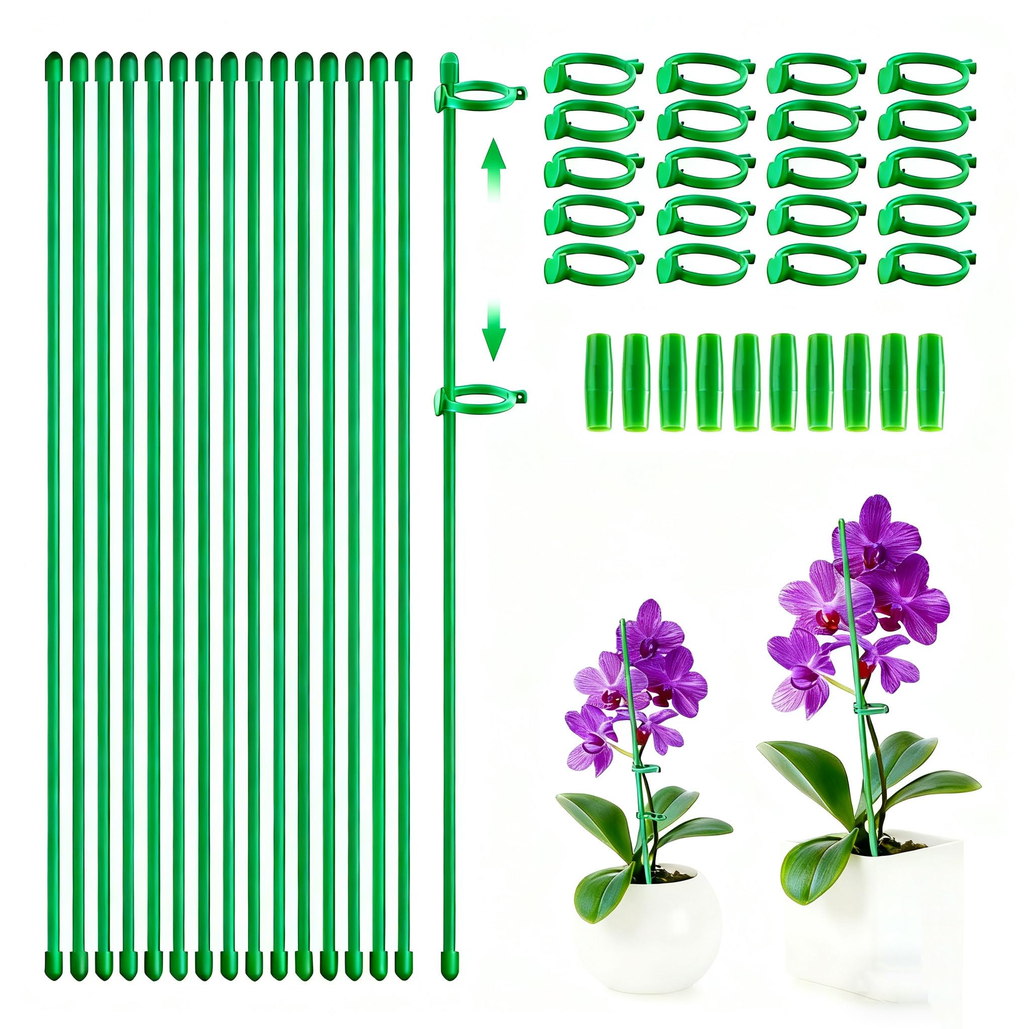 Plant Supports for Indoor Plants, 30cm Plant Stakes Support Sticks with Clips, Adjustable Monstera Support for Orchid Rose Flower (100PCS, Green)