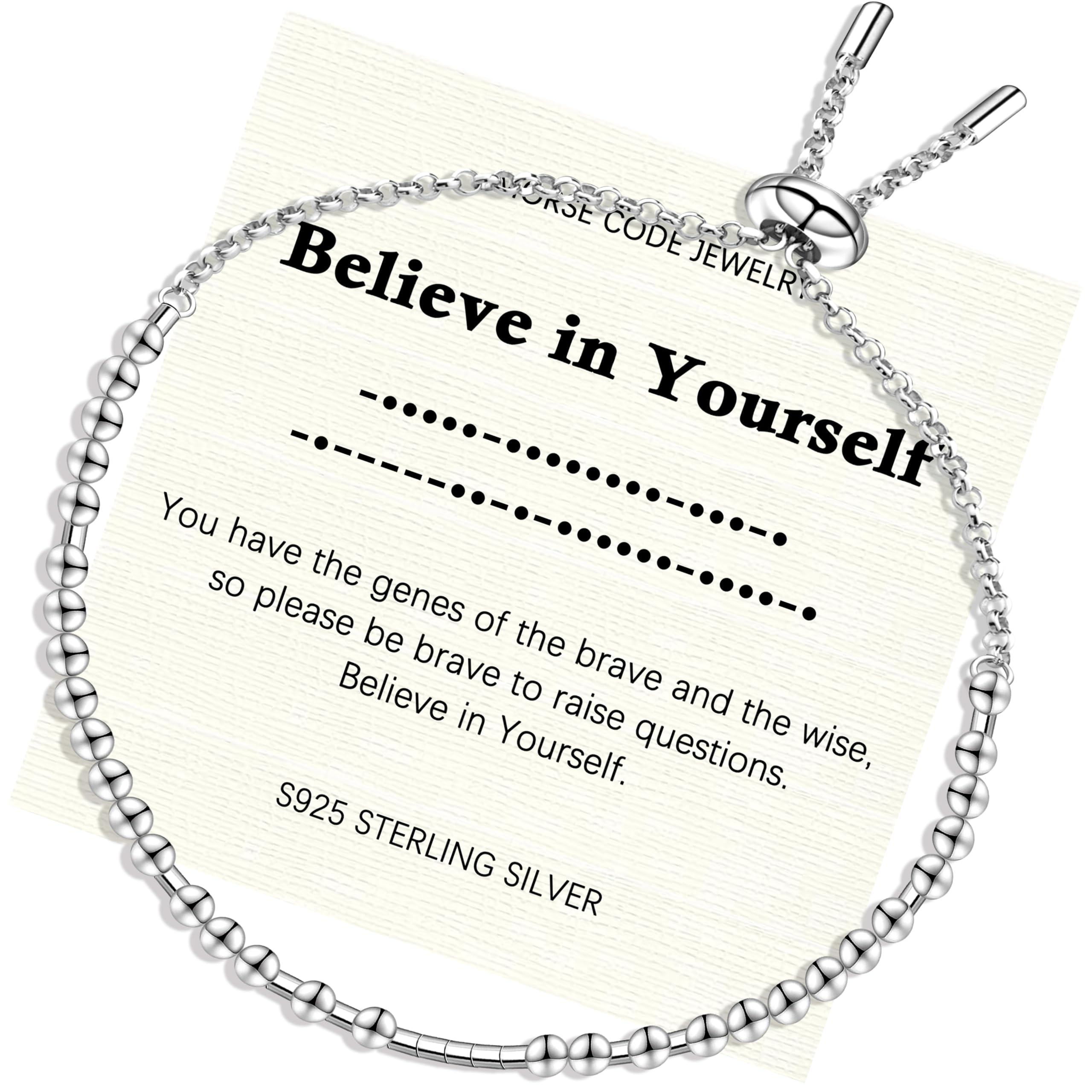 Helonley Morse Code Bracelet - 925 Sterling Silver Inspirational Bracelets