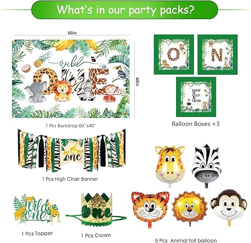 Miniatura 2 de Decoraciones de cumpleaños de Wild One, suministros de fiesta temática de selva para primer cumpleaños, arco de guirnalda de globos, pancarta para