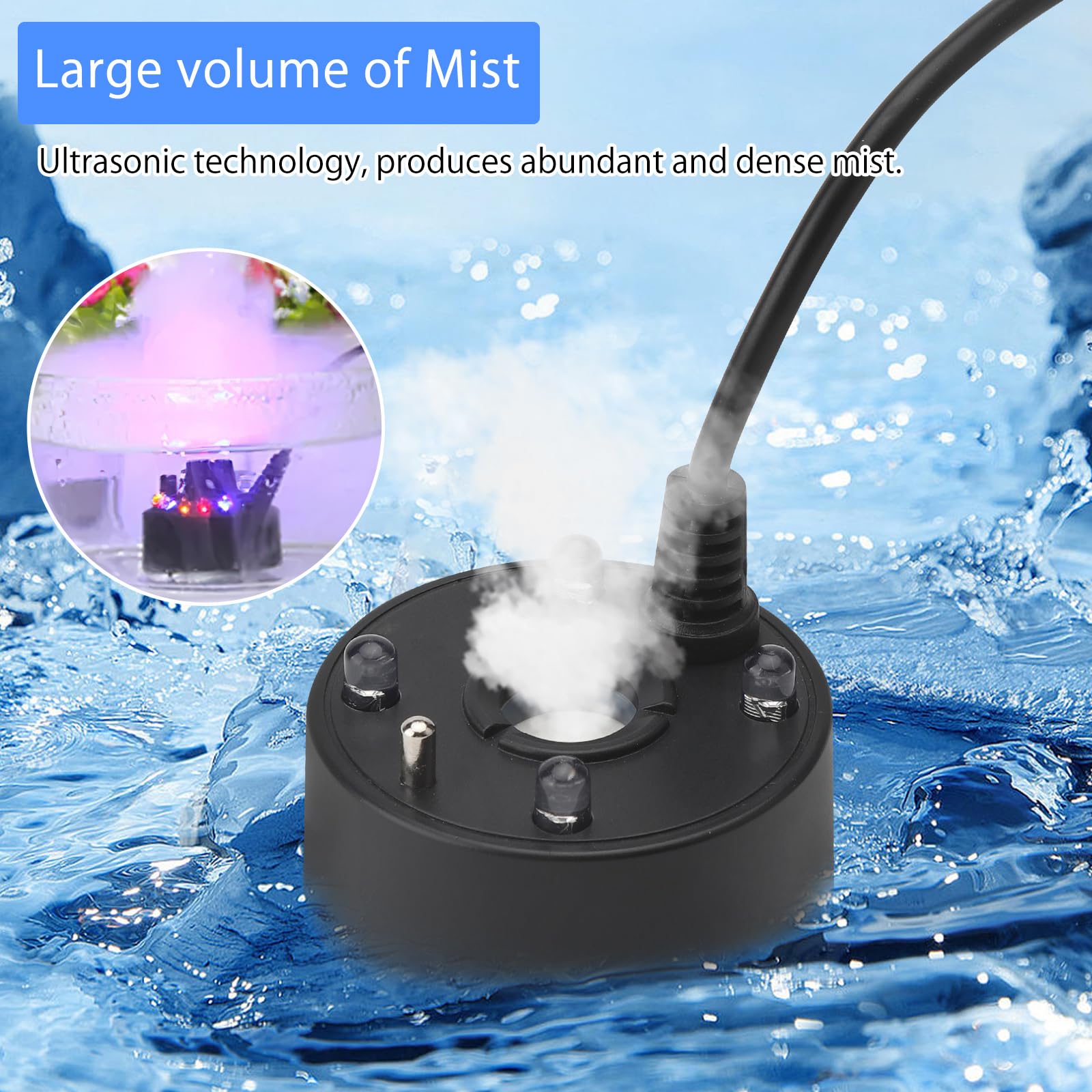 Brumisateur Ultrason LED APOMOONS Pour Fontaine Étang Aquarium - Protection Manque D'Eau USB